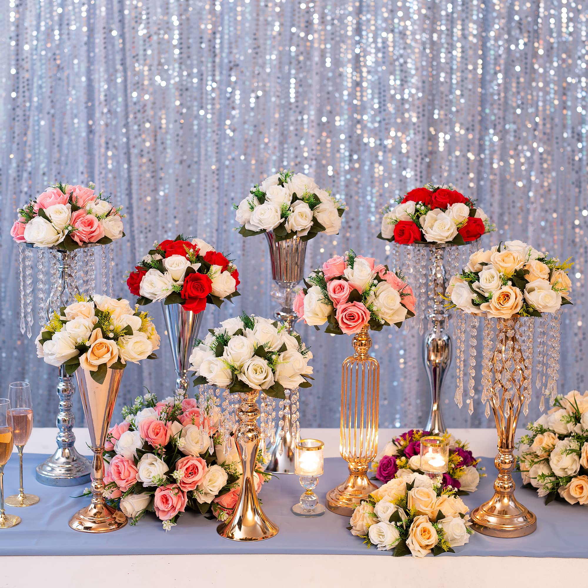 10 Pcs Artificial Flower Ball Bouquet - Wedding Centerpieces, Fake Rose Balls for Weddings, Birthday Party, Valentine's Day Decor, Home Decoration in Peachy Champagne & White - Perfect for Table Decorations, Bridal Showers, and Romantic Events