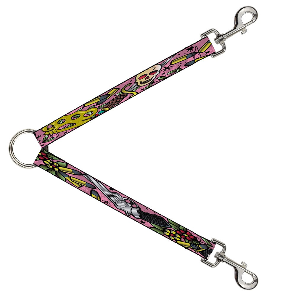 Buckle-Down Dog Leash Splitter - 1 Foot Long, 1 Inch Wide, Born to Raise Hell Close Up Pink - Perfect for Multi-Dog Walking & Training