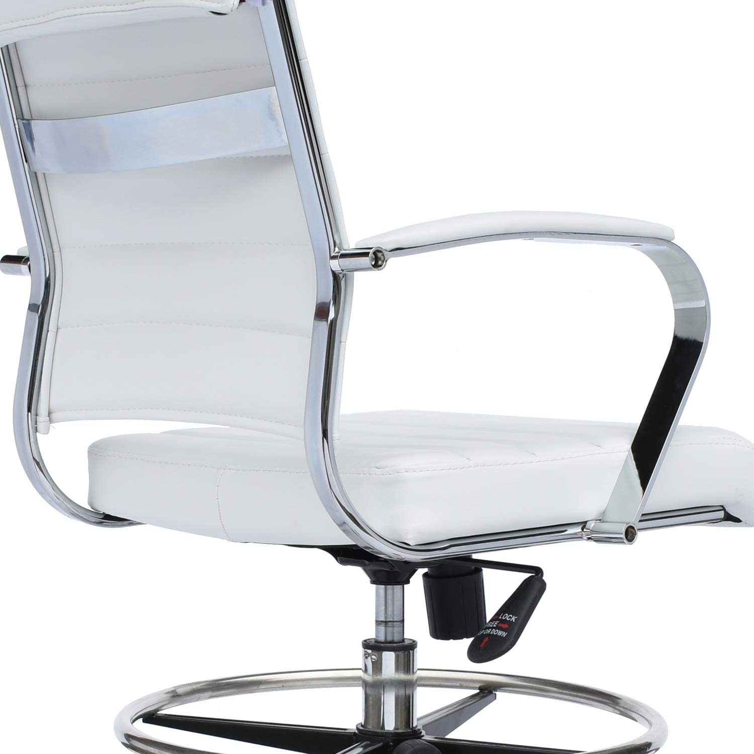 2xhome Modern Adjustable Ergonomic Office Chair - White Designer Drafting Chair with Arms & Ribbed Back Support for Home Office, Computer Work & Creative Workspaces
