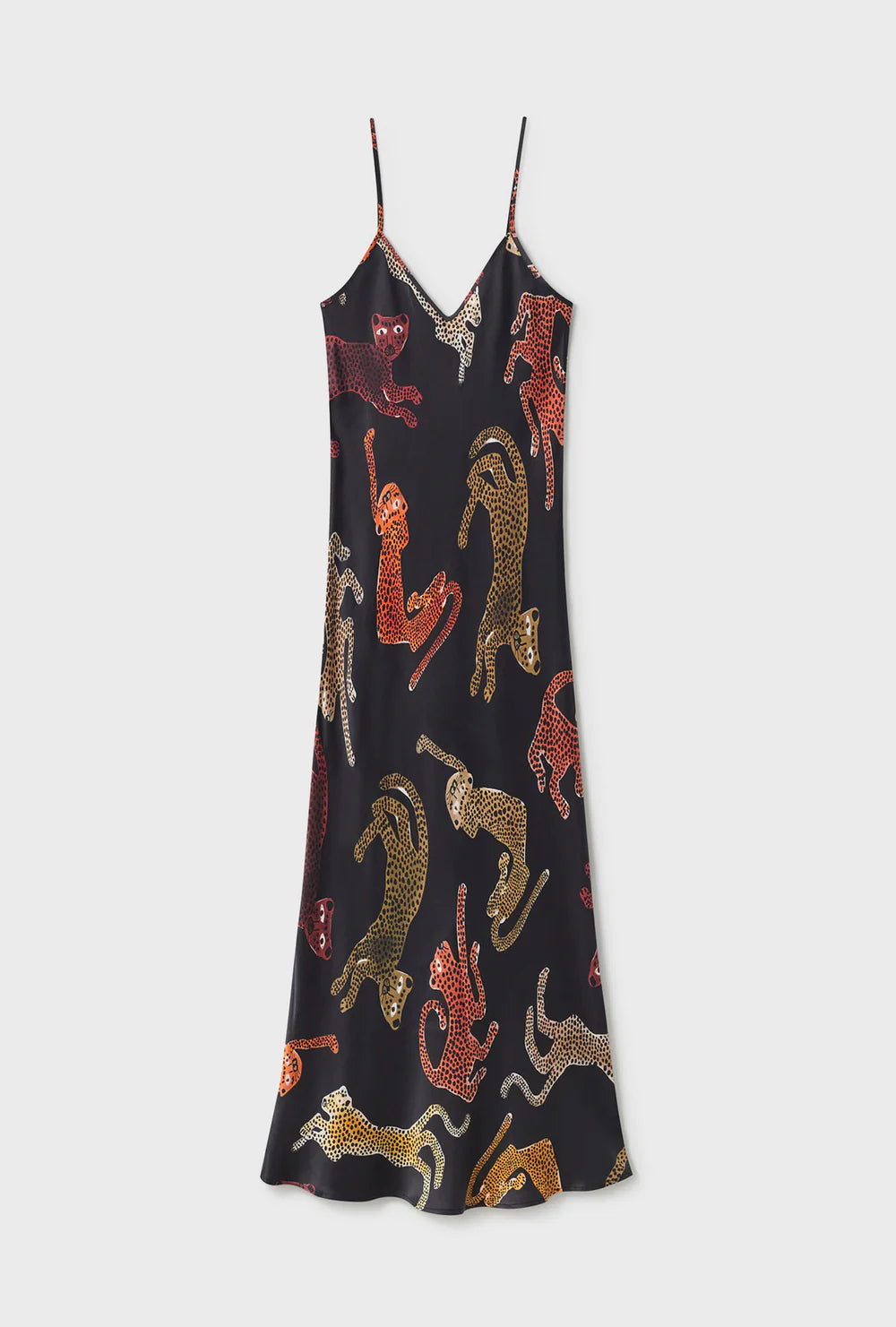 90s Vintage Slip Dress with Jaguar Print - Black Satin Nightgown for Women | Perfect for Evening Parties, Date Nights & Lounge Wear