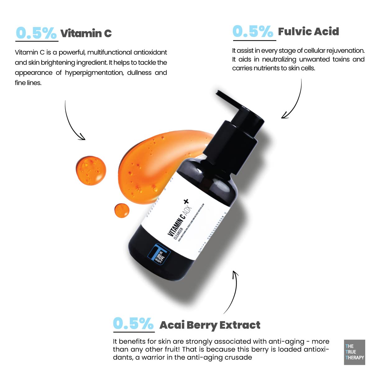 True Therapy Vitamin C Brightening Face Wash for Tan Removal & Hyperpigmentation - Skin Whitening & Glow Boosting Cleanser for Men & Women (100ml) | Perfect for Morning & Night Skincare Routine