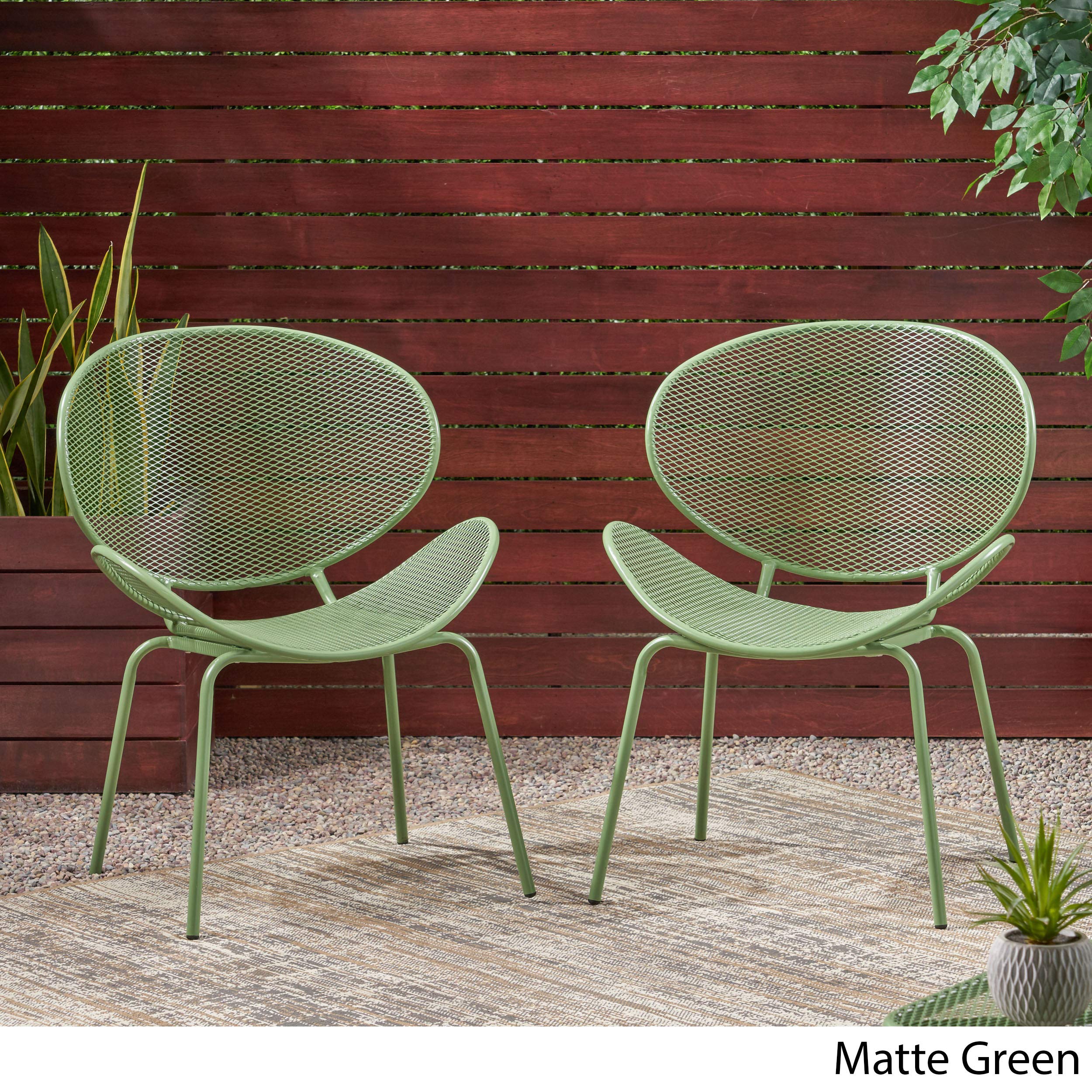 GDF Studio Outdoor Dining Chairs (Set of 2) - Matte Green Patio Furniture for Garden, Backyard, Poolside & Balcony Use