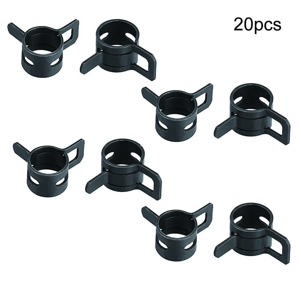 20Pcs 2/5 Inch ID Manganese Steel Constant Tension Hose Clamps - Spring Band Type Fuel Line Fasteners for Silicone & Rubber Tubes (10mm, Black) - Perfect for Automotive, Marine & Plumbing Applications
