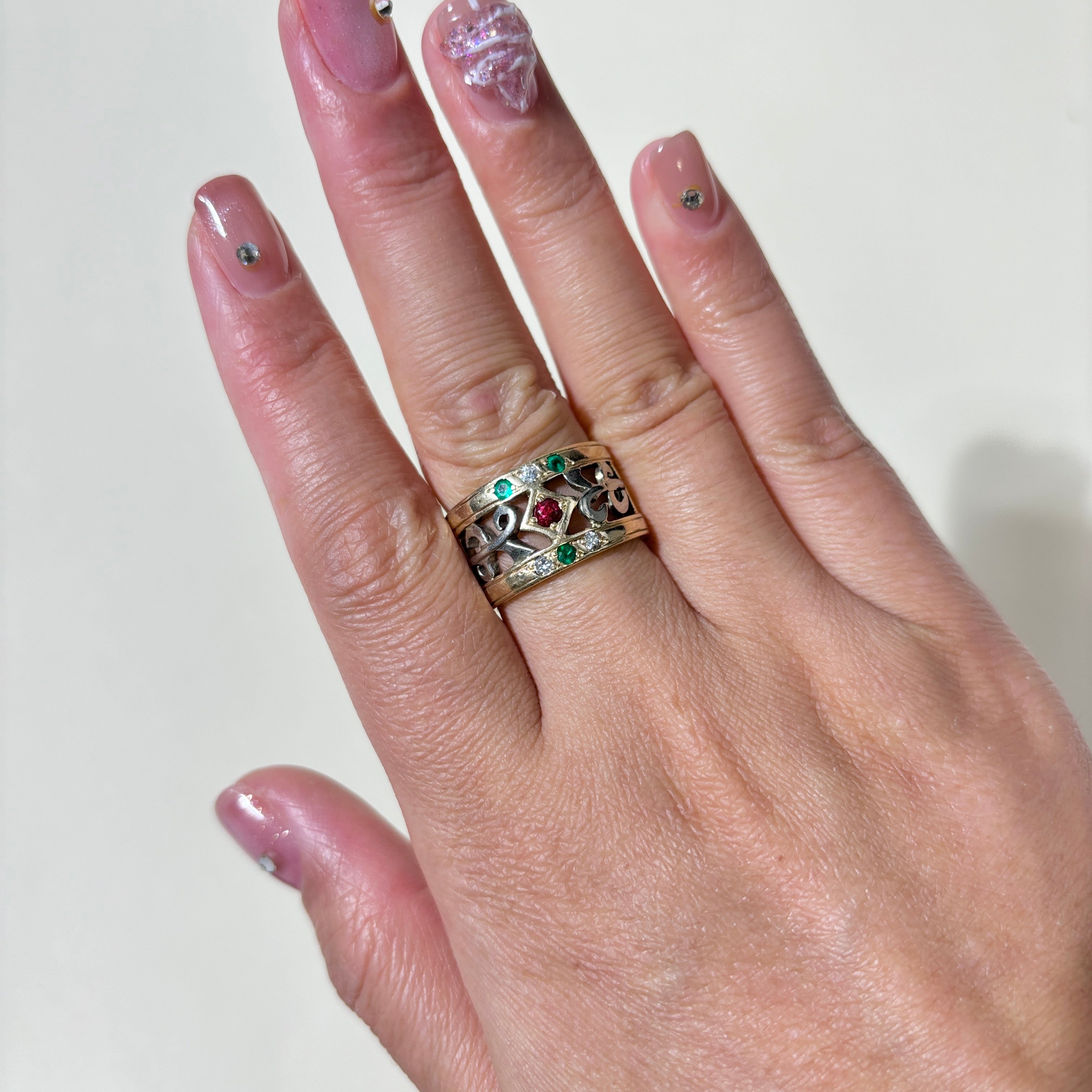 10K Yellow Gold Multi Gemstone Ring with 0.15ct, 0.11ctw & 0.12ctw Diamonds - Size 7 | Elegant Stackable Band for Women, Perfect for Wedding, Anniversary & Everyday Jewelry