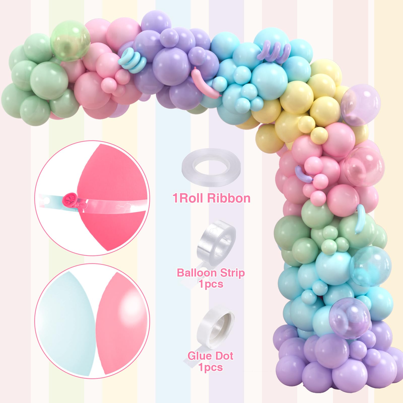 Pastel Ice Cream Party Decorations Kit - Balloon Garland Arch, Backdrop, Tablecloth & Candy Strip Balloons for Girls Birthday - Sweet Ice Cream Theme Party Supplies for Baby Shower, Bridal Shower & Kids Celebration