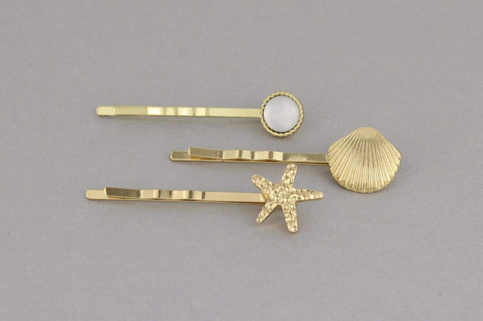 3-Piece Starfish Shell Gold Bobby Pins with Beads - Hair Clips & Barrettes for Women & Girls - Perfect for Beach Weddings, Summer Styles & Everyday Hair Accessories