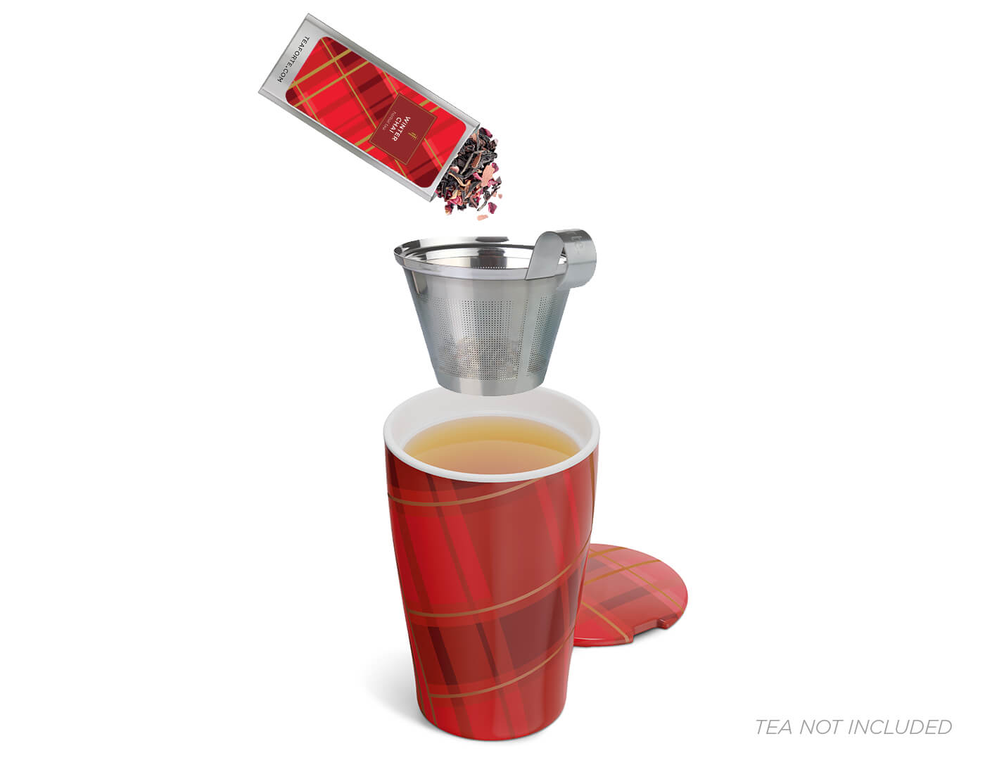 KATI® Premium Tea Infuser Steeping Cup with Red Plaid Design - Perfect for Loose Leaf Tea, Herbal Infusions & Hot Beverages at Home or Office