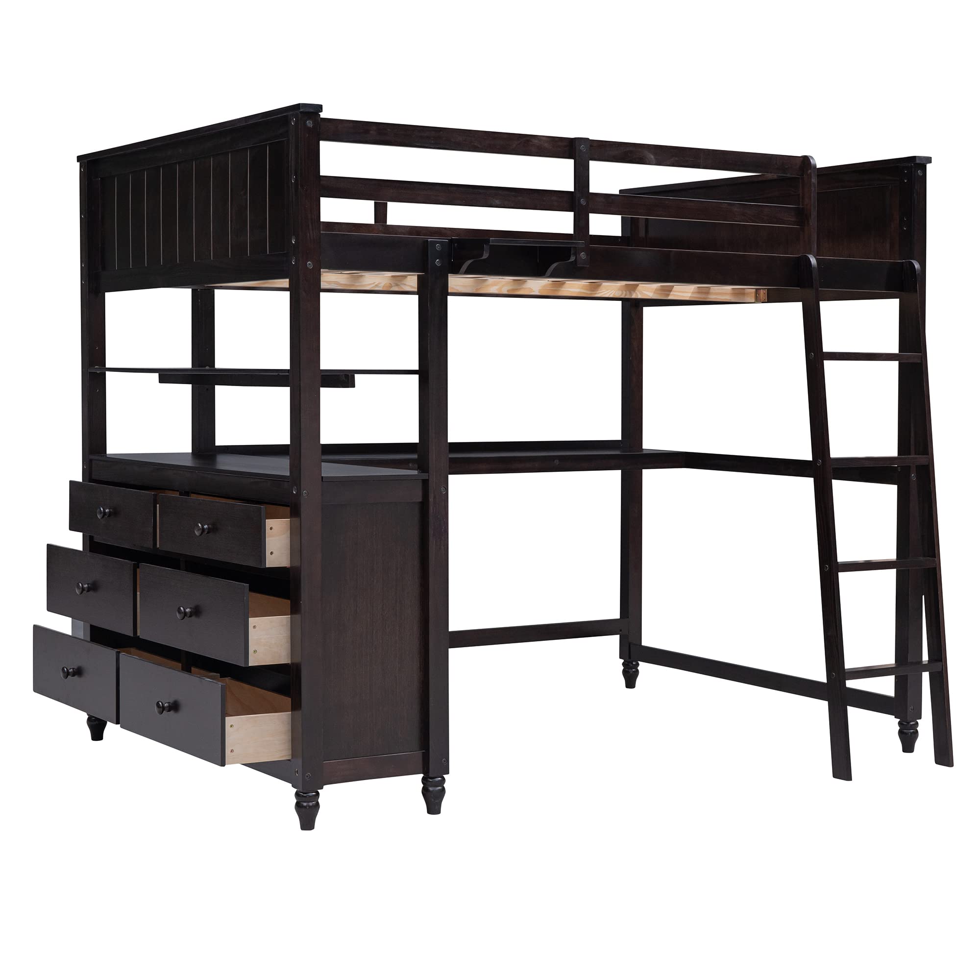 Full Size Loft Bed with Desk & Storage Drawers - Sturdy Wooden Loft Bed Frame with Ladder for Kids, Teens & Adults - Space-Saving Study & Sleep Solution for Small Rooms - Espresso Finish