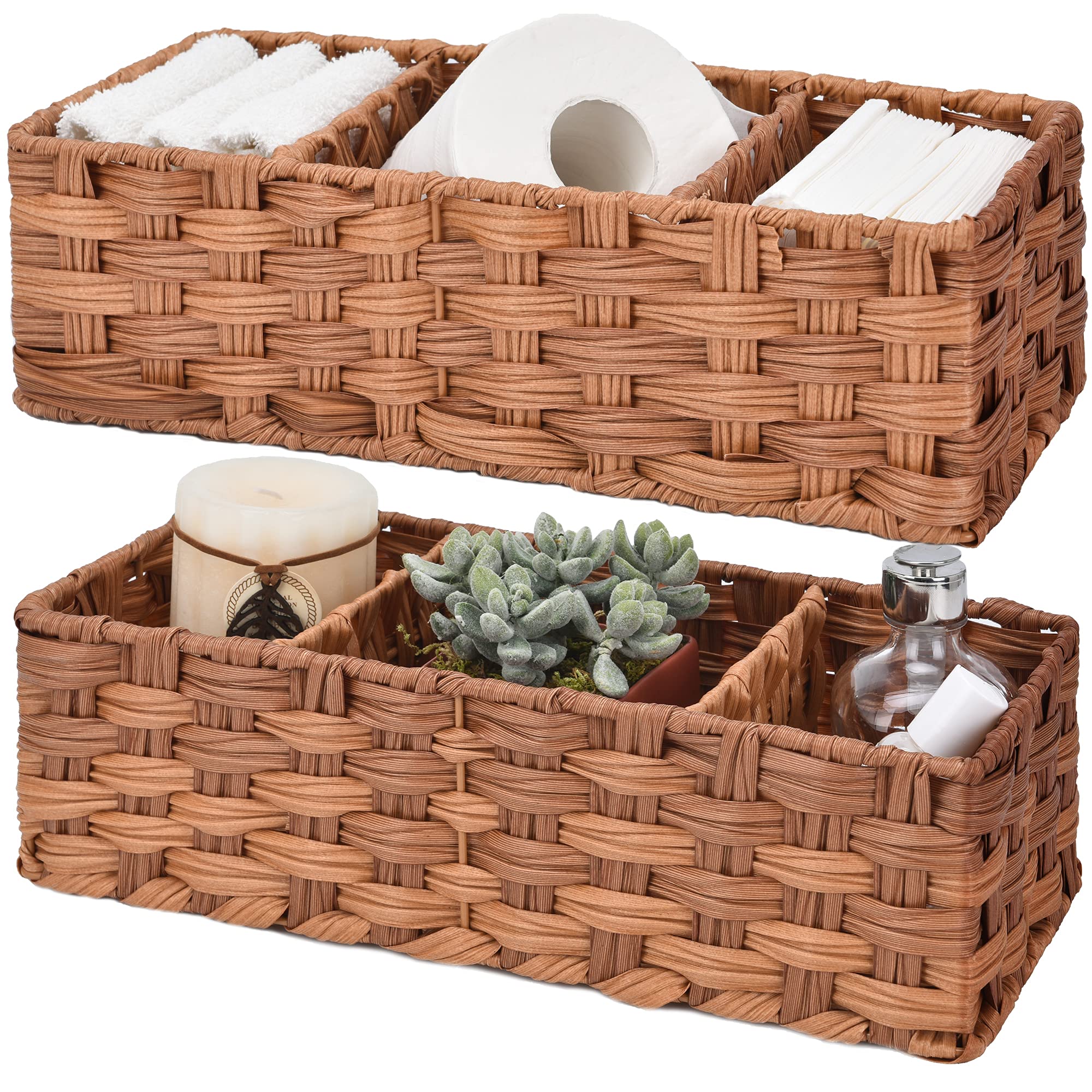 GRANNY SAYS 2-Pack Wicker Baskets & 2-Pack Wicker Shelf Baskets Set for Home Organization - Perfect for Bathroom, Kitchen, Office Storage & Decor