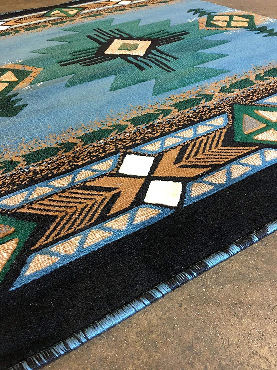 Southwestern Native American Geometric Light Blue Area Rug 8x10 Feet - Handmade Tribal Design for Living Room, Bedroom & Boho Decor | CR117