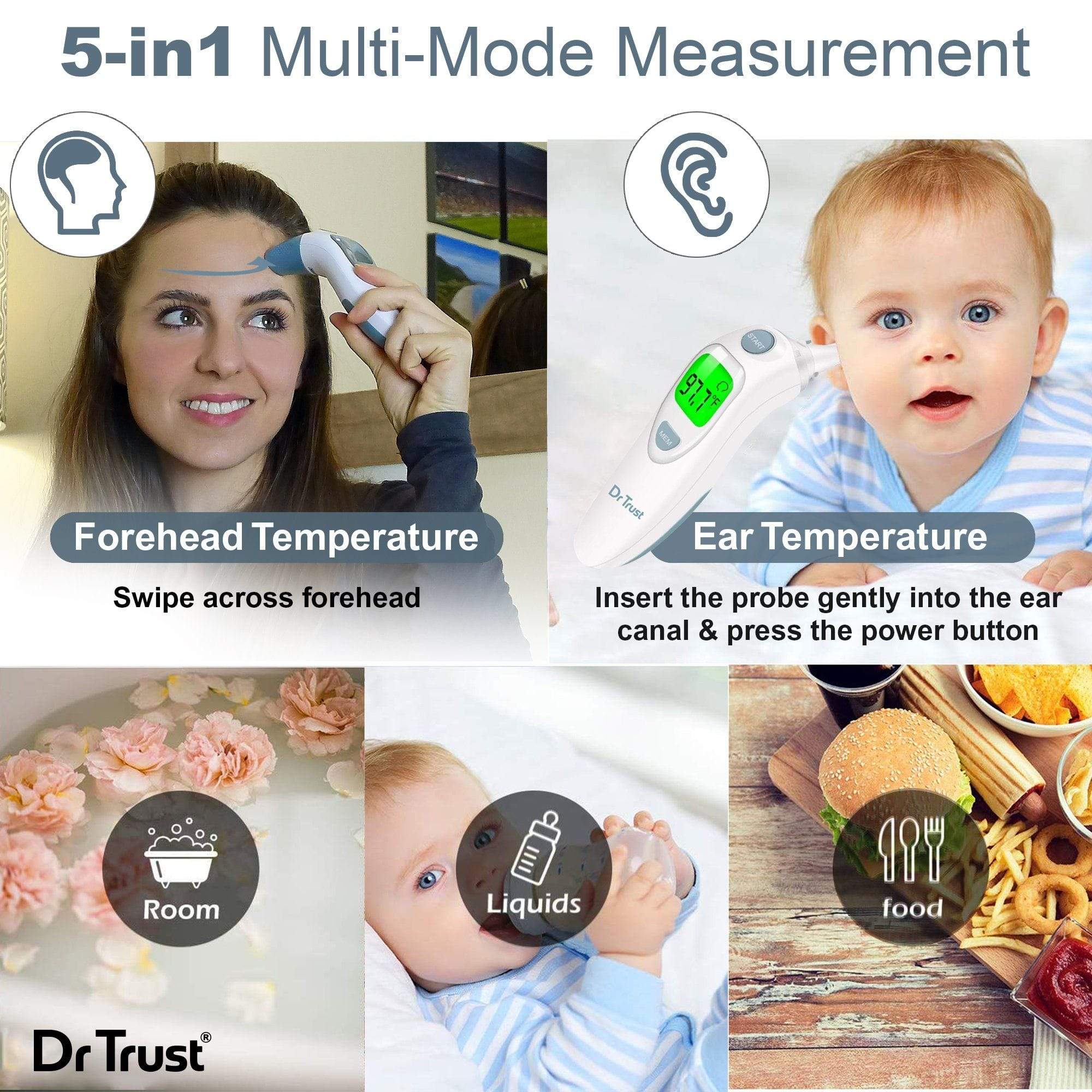 Dr Trust USA Instascan Infrared Forehead & Ear Thermometer - Fast, Accurate Digital Thermometer for Adults, Kids & Babies - Perfect for Home, Travel & Medical Use