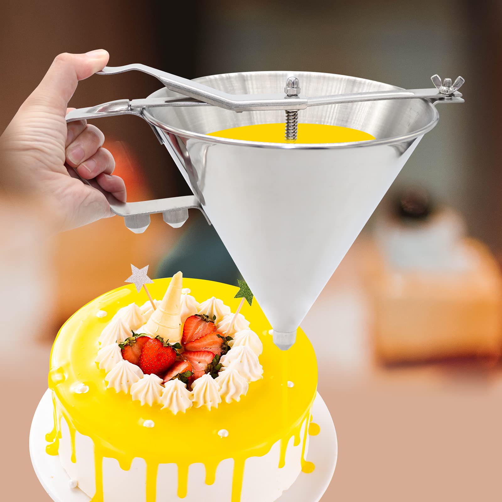 Stainless Steel Confectionery Funnel with Stand & 3 Nozzles - Commercial Grade Cake Decorating Tool for Precise Batter Dispensing - Perfect for Home Kitchen, Cupcake Baking, Pastry Filling & Candy Making