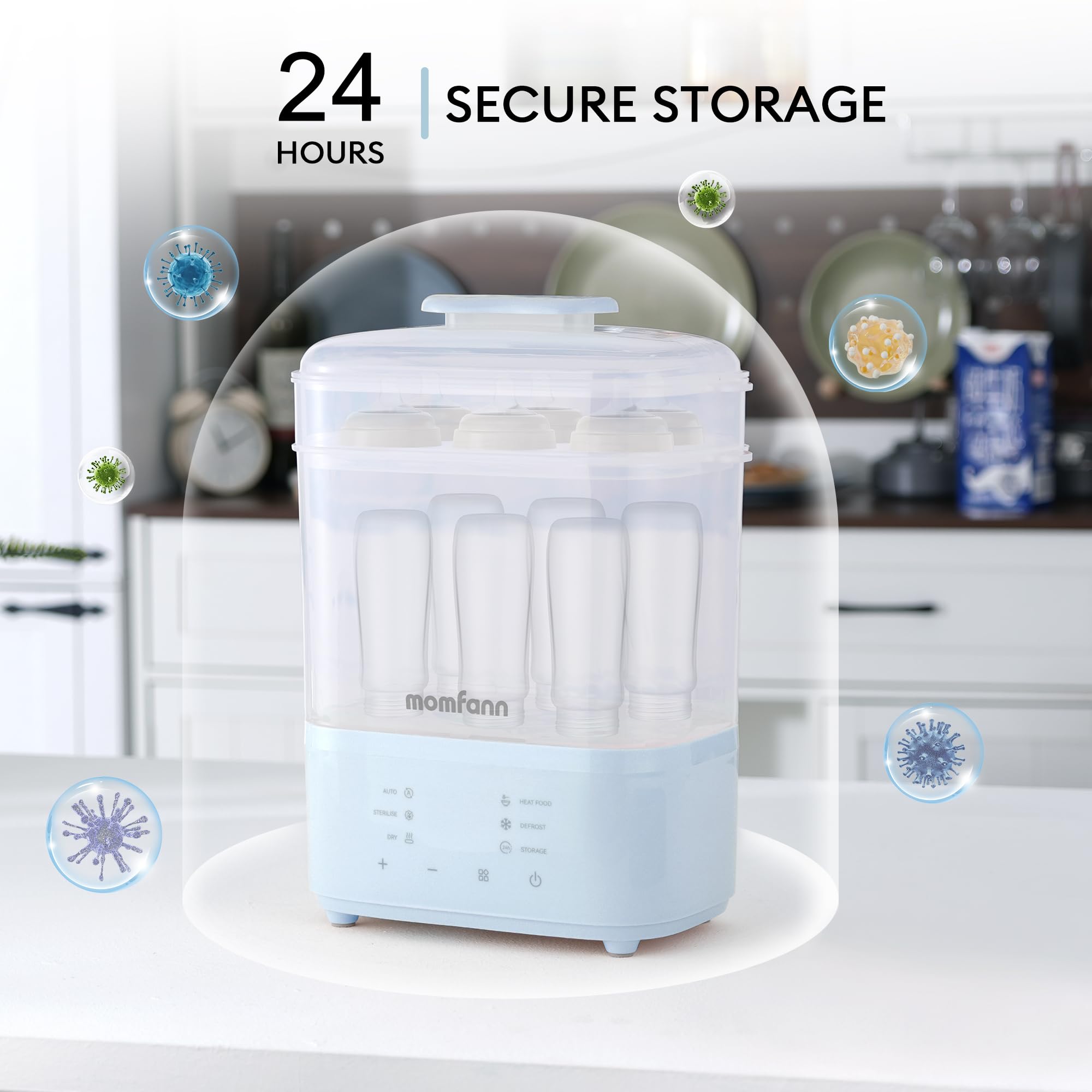 8-in-1 Electric Baby Bottle Sterilizer and Dryer | Steam Sterilizer for Bottles, Pacifiers & Breast Pump Parts | BPA-Free & Fast Drying | Perfect for Nursery, Travel & Daycare (Blue)