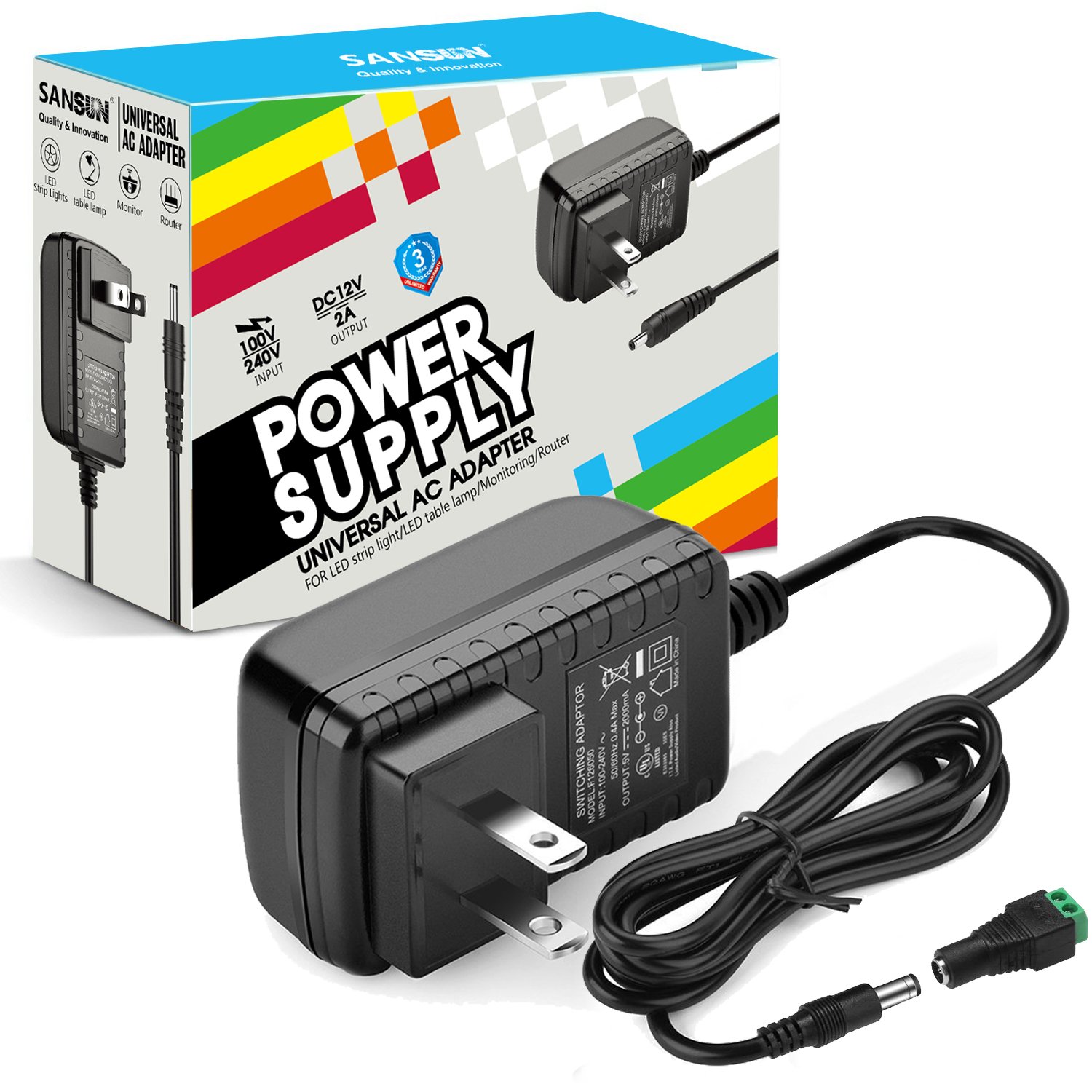 12V 2A Power Adapter 24W, AC 120V to DC 12V Converter with 5.5x2.1mm Jack - Universal Power Supply for LED Strip Lights, CCTV Cameras, Hard Drives, Monitors & More (100 Pack) - Perfect for Home Security, Office Electronics & DIY Lighting Projects