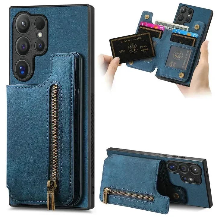 Samsung Galaxy S25 Ultra Leather Wallet Case with Zipper & Magnetic Closure - Slim Protective Cover for Everyday Use & Travel