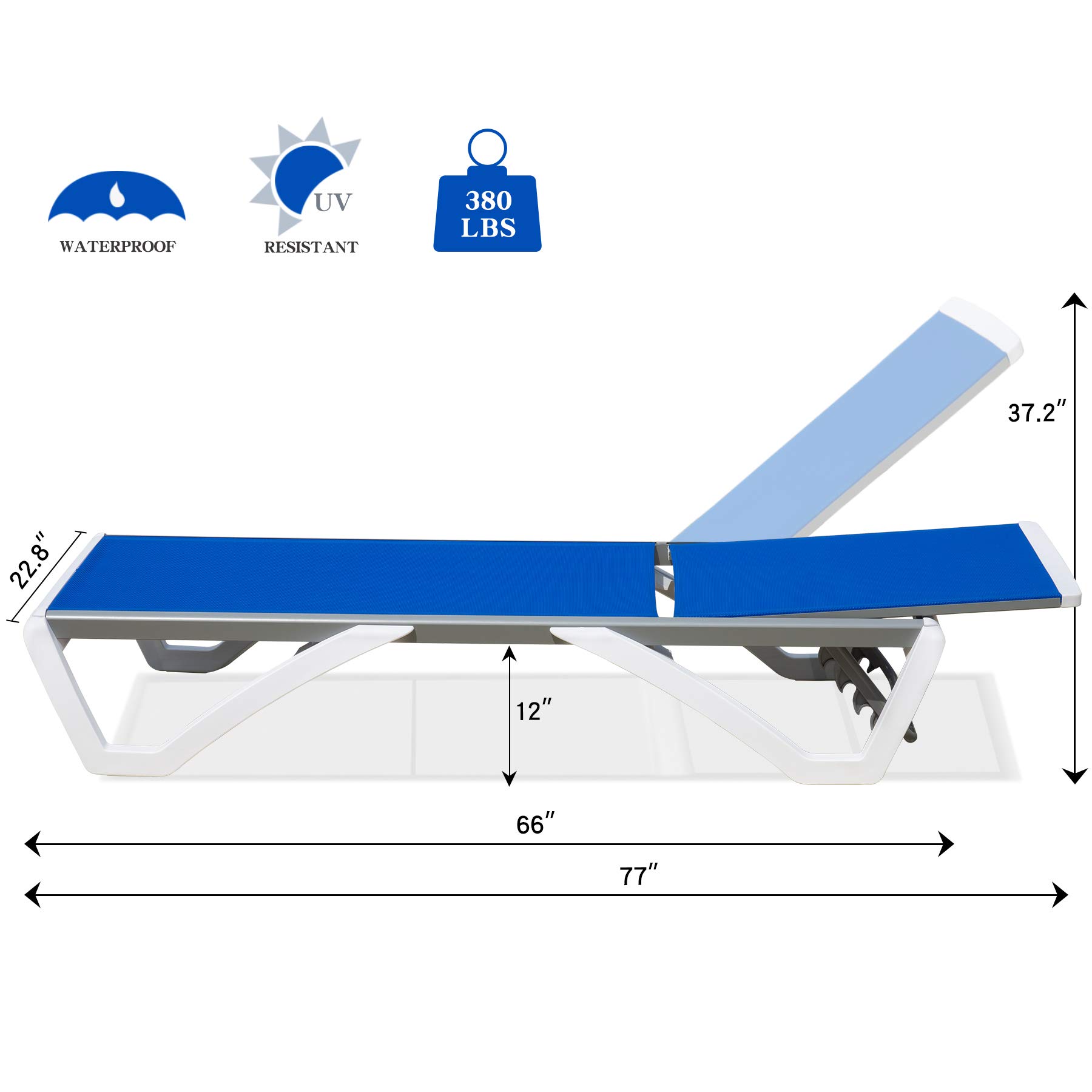 Premium Aluminum Adjustable Pool Lounge Chair - All-Weather Textilene Outdoor Chaise Lounge for Deck, Lawn & Backyard - Perfect for Sunbathing, Poolside Relaxation & Patio Lounging (Blue)