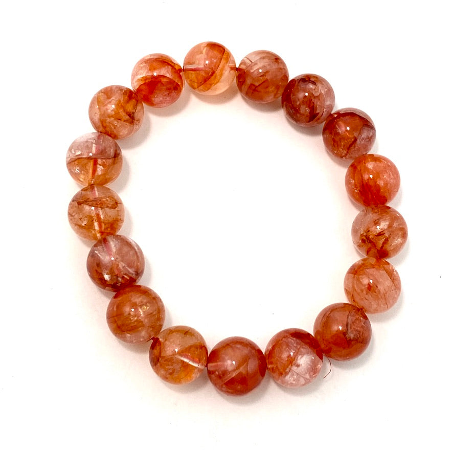 Natural Red Hematoid Fire Quartz Bracelet for Women - Healing Crystal Energy Jewelry for Meditation, Chakra Balancing & Spiritual Protection