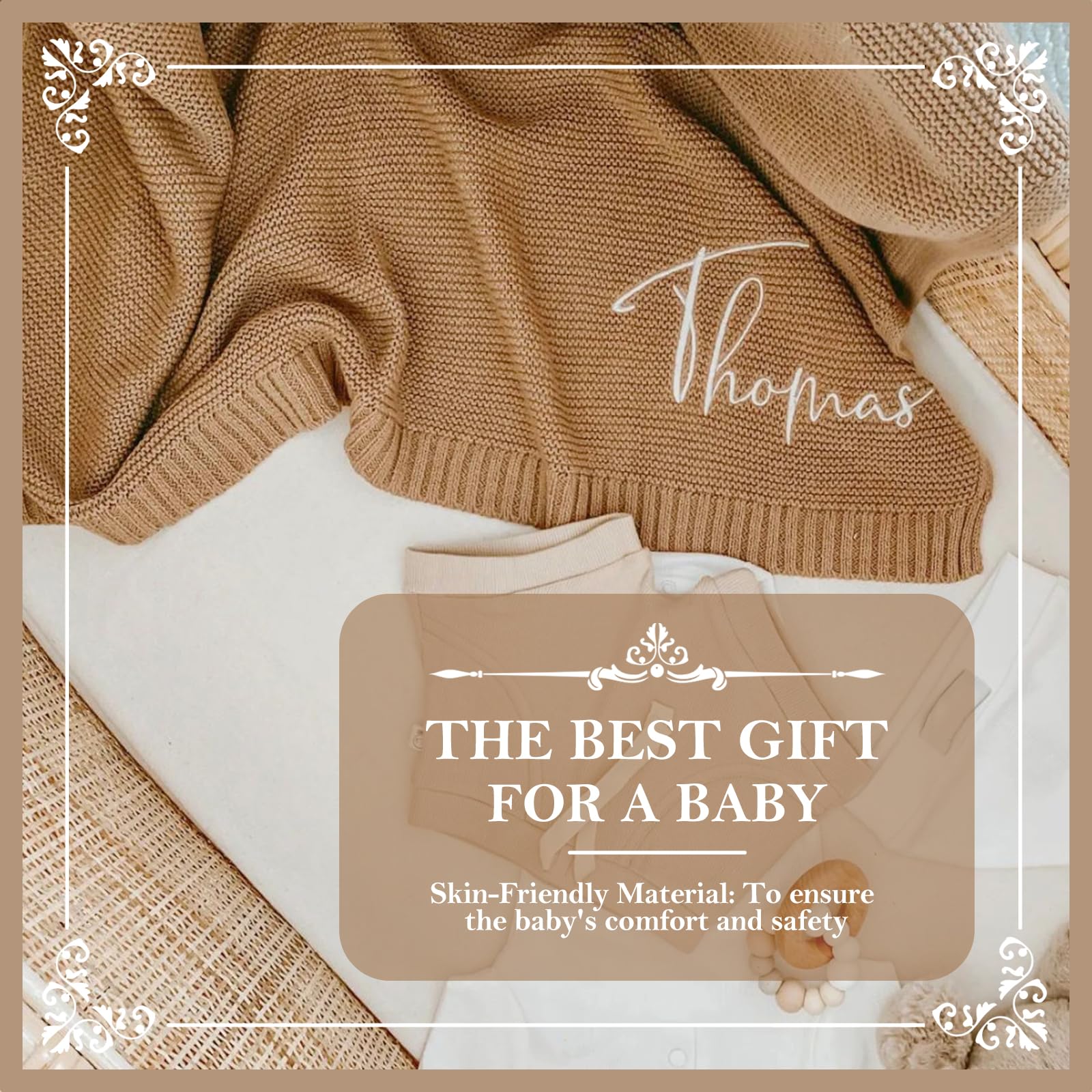 Personalized Baby Blanket with Embroidered Name - Custom Knit Nursery Blanket for Newborns, Boys & Girls - 42