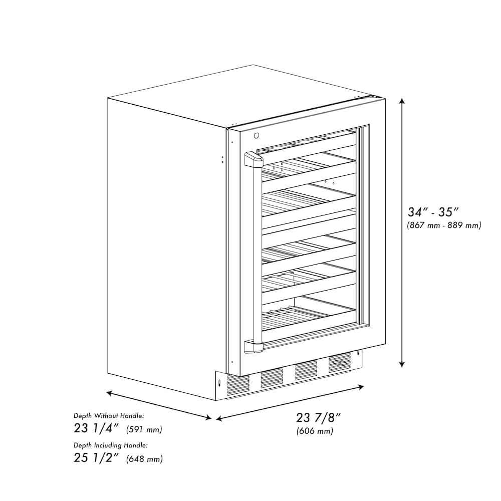 ZLINE 24 Inch Dual Zone 44 Bottle Wine Cooler Refrigerator - Touchstone Series with Satin Stainless Steel Glass Door (RWDO SN 24) - Perfect for Home Bars, Restaurants, and Wine Cellars