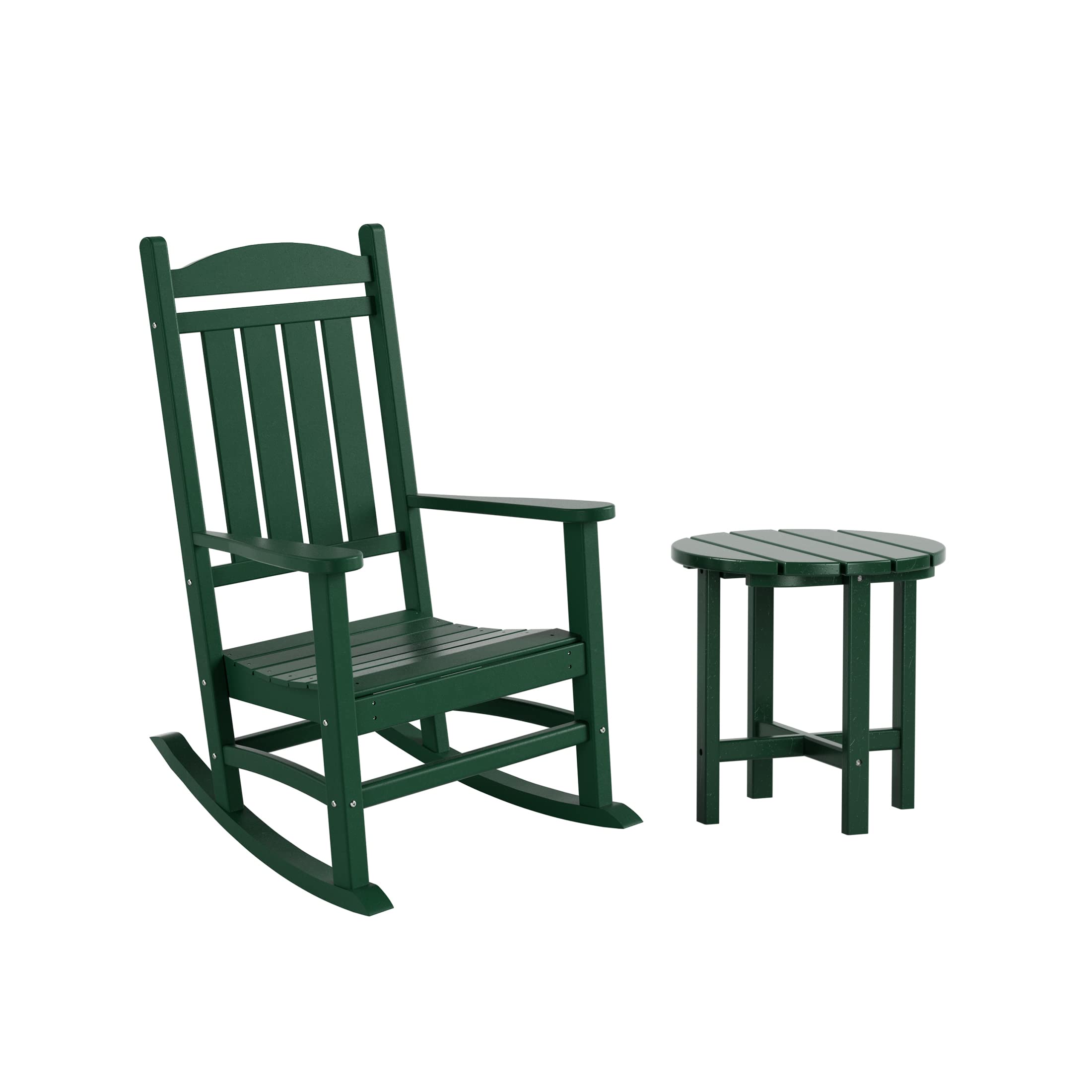 WO Home Furniture 2-Piece HDPE Outdoor Patio Rocking Chair Set - Traditional Style, Dark Green - Perfect for Porch, Garden & Backyard Relaxation
