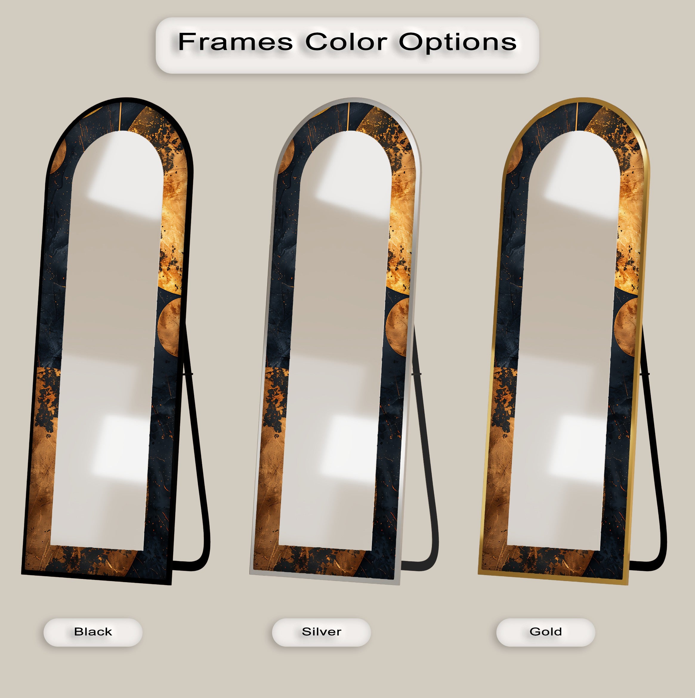 Black and Gold Marble Full Length Floor Mirror - Elegant Standing Mirror for Bedroom, Living Room, or Entryway Decor