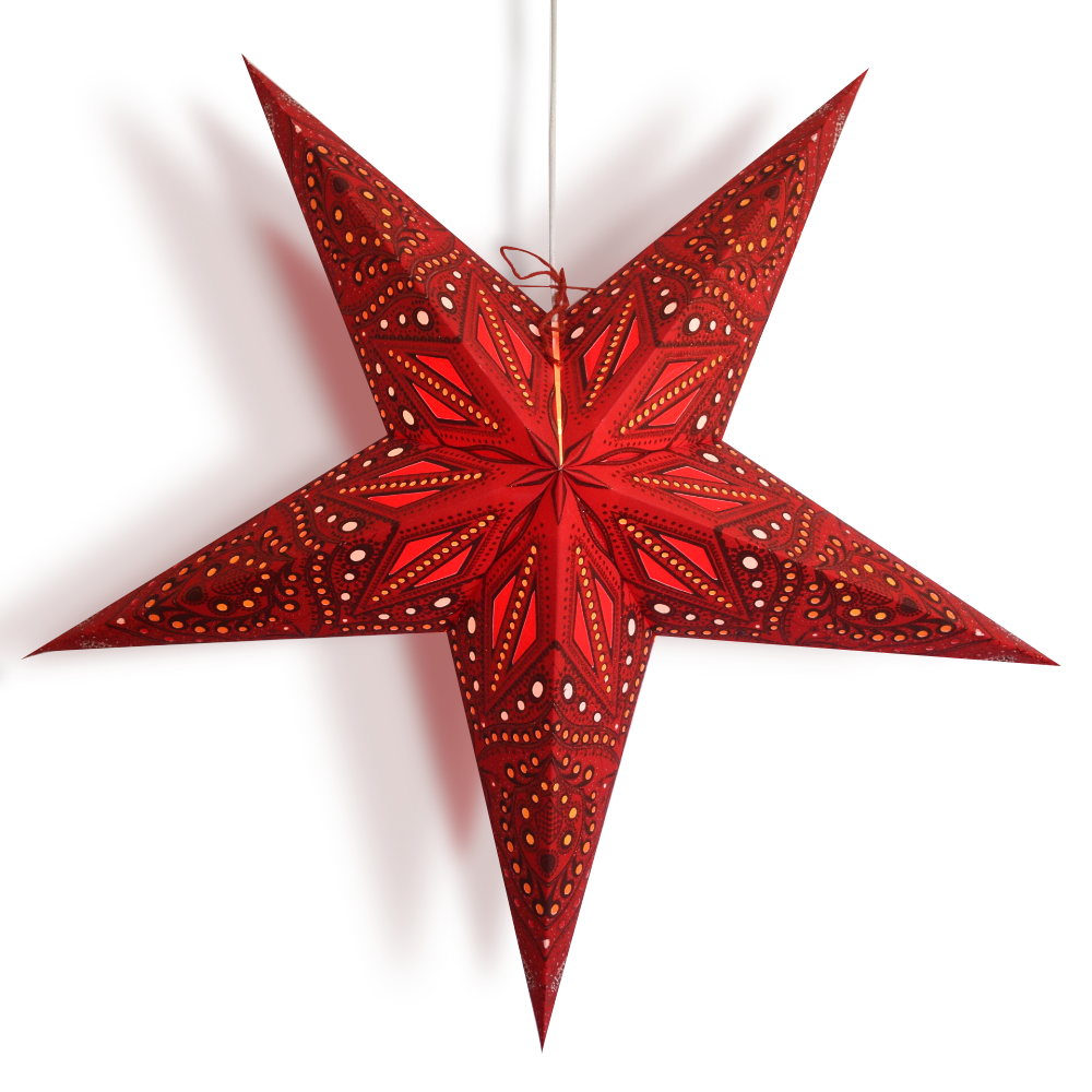 24-Pack Red Crystal Glitter Paper Star Lanterns - Hanging Wedding & Party Decorations for Indoor/Outdoor Events, Birthday Celebrations & Holiday Parties