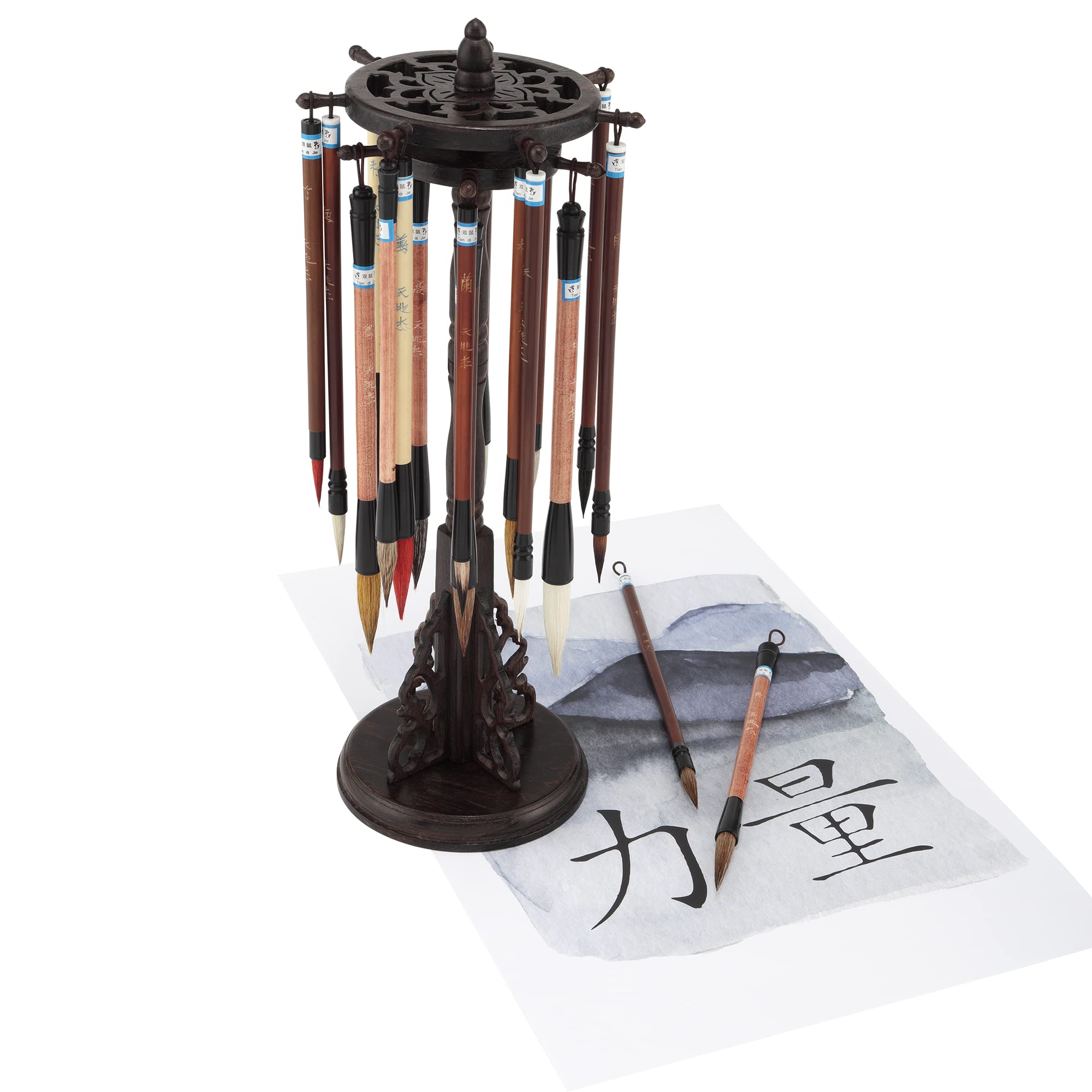 Premium Chinese Calligraphy Brush Set - Golden Panda Master Rosewood & Bamboo Brush Kit with Rotating Stand & Magnetic Closure Box | Perfect for Calligraphy Art, Gift Giving & Home Decoration