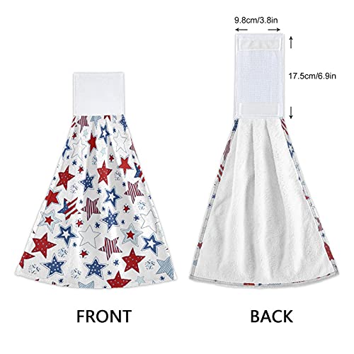 4th of July American Flag Kitchen Towels Set of 2 - Absorbent Dish Cloths with Hanging Loops for Oven, Stove & Bathroom - Patriotic Home Decor for Independence Day & Summer BBQs