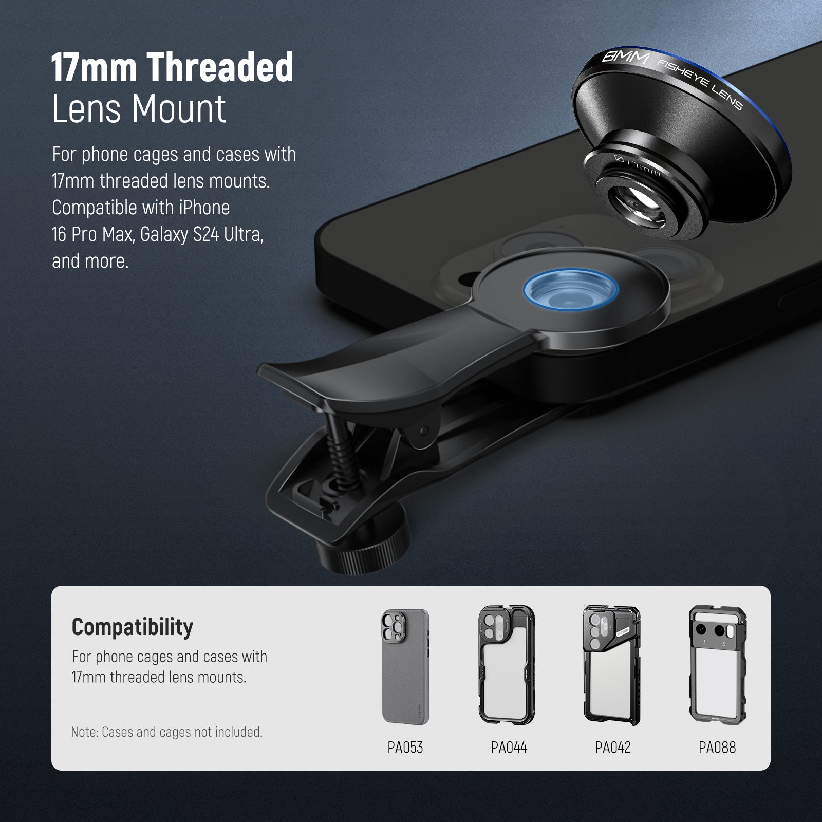 NEEWER LS 29 PRO 8mm Fisheye Lens with 17mm Thread - Universal Phone Lens Clip for iPhone, Samsung & Android - Perfect for Wide-Angle Photography, Vlogging & Creative Shots