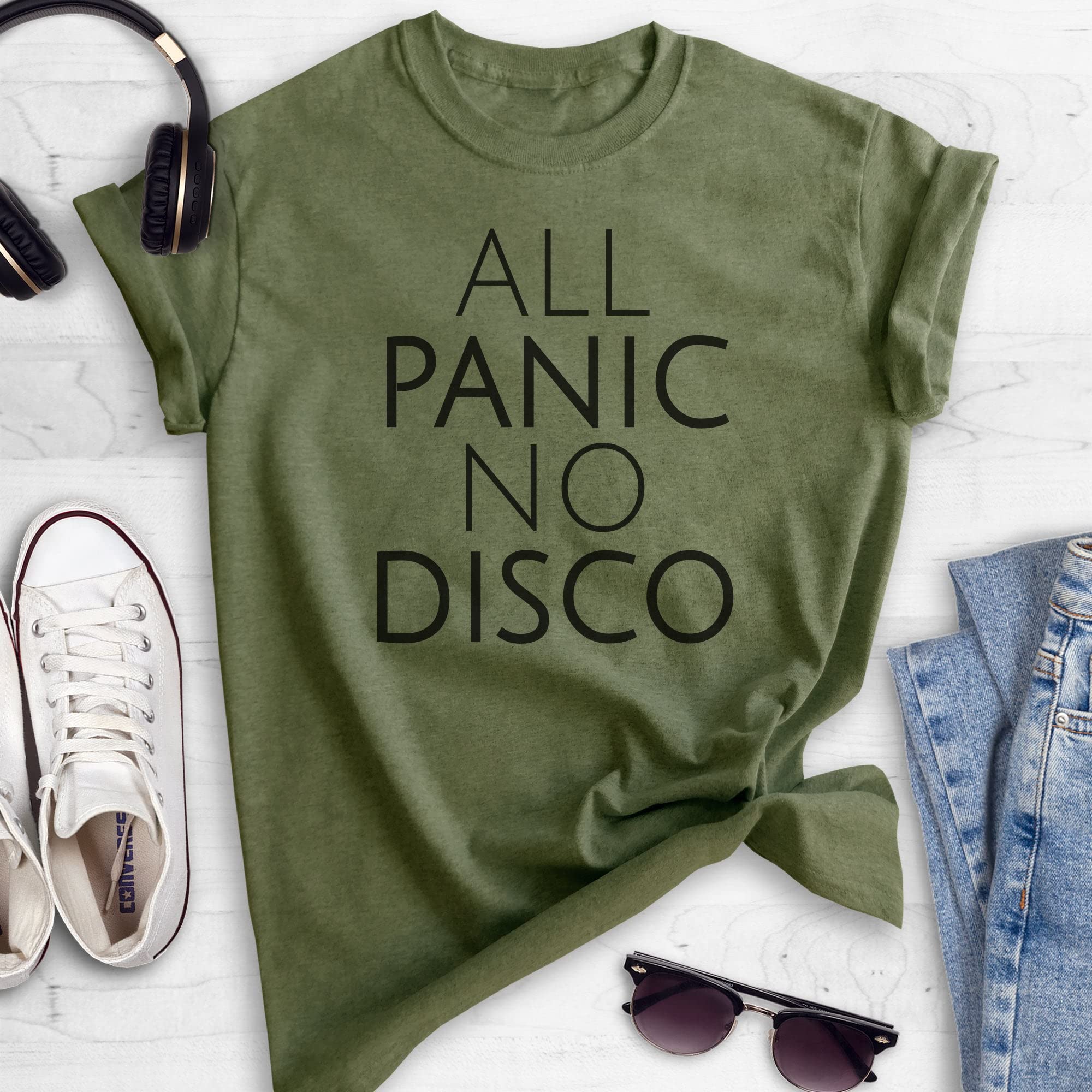All Panic No Disco Shirt - Unisex Anxiety Relief T-Shirt for Women & Men - Funny Nervous Introvert Graphic Tee - Perfect for Social Events, Parties & Everyday Wear