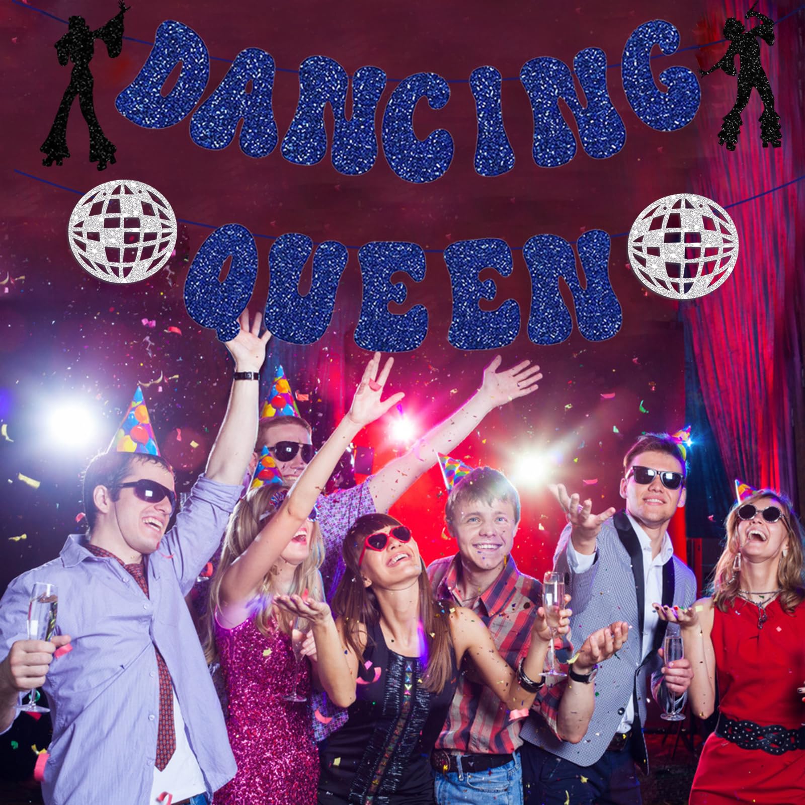 Konsait Glitter Dancing Queen Party Decorations - Mamma Mia Bachelorette Party Supplies, Disco Ball Banner for Birthday, Bridal Shower & Wedding Celebrations - Perfect for Disco Themed Parties, Girls Night Out & Dance Events