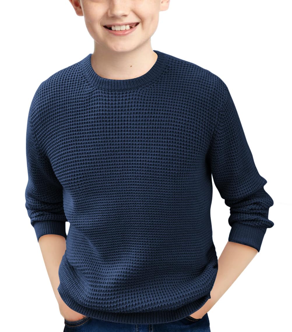 Haloumoning Boys Casual Pullover Sweater - Soft Chunky Knit Crewneck Jumper for Kids Ages 4-14 - Warm Winter School Outfit & Cozy Playtime Wear