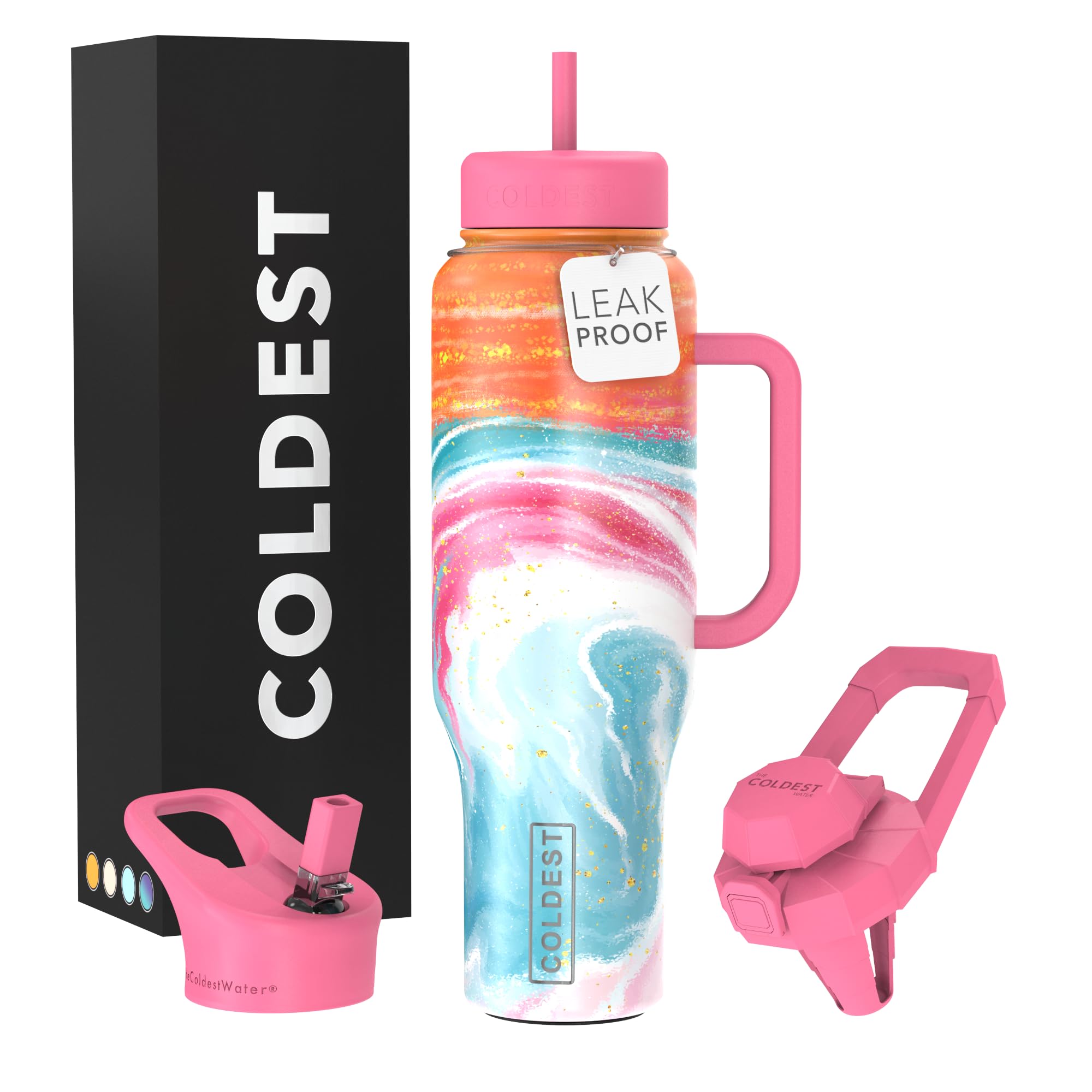 46 oz Coldest Insulated Tumbler with Handle & Straw - 100% Leak Proof Stainless Steel Cup for Women & Men - 3 Lids Included, Cup Holder Friendly Base, Amethyst - Perfect for Outdoor Adventures, Workouts, and Daily Commutes