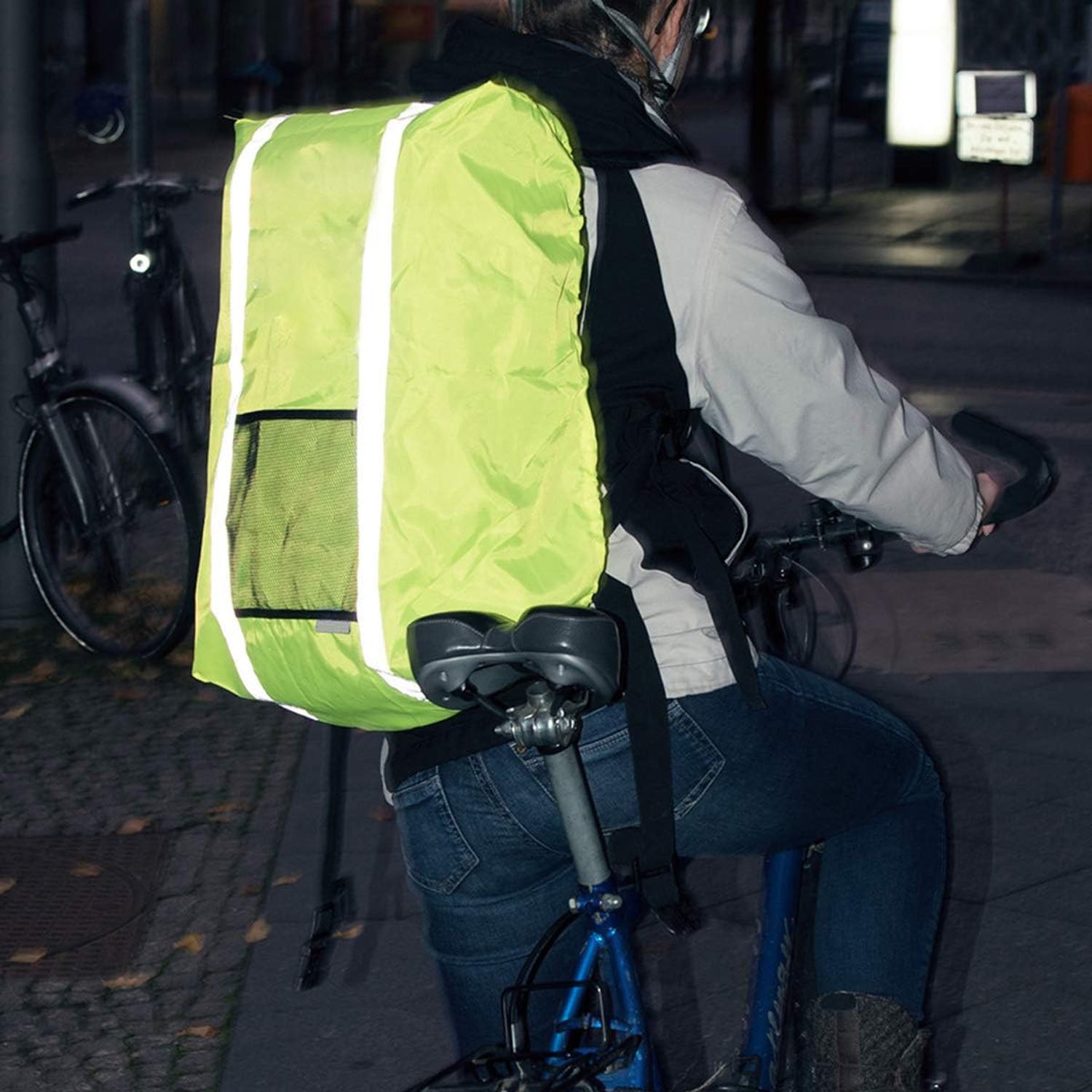 MaximalPower Reflective Waterproof Backpack Cover with Front Mesh Pocket - High Visibility Rain Protection for Cycling, Hiking & Outdoor Activities - Ideal for Commuting, Camping and Bad Weather Conditions