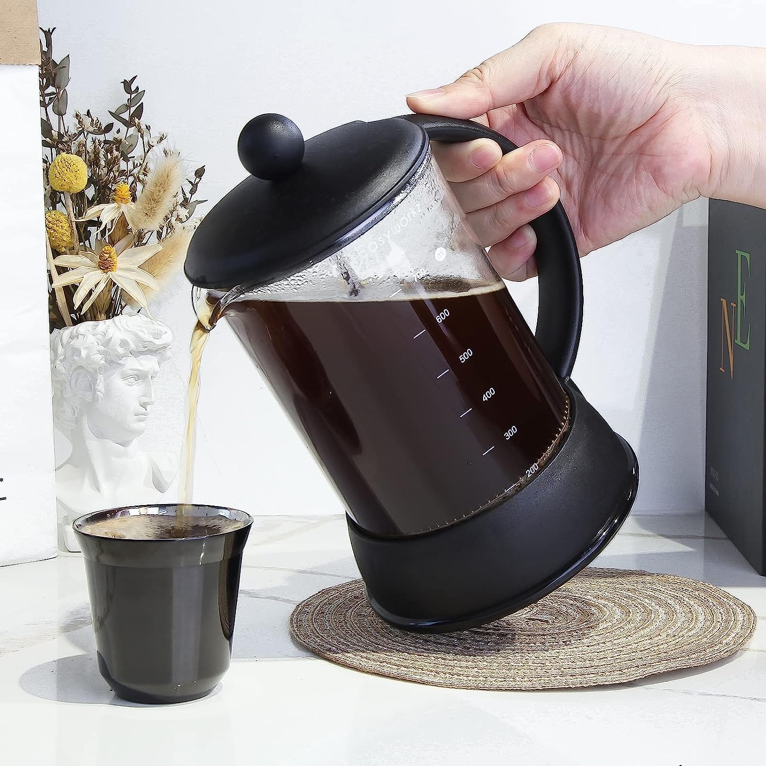Easyworkz Eclipse French Press Coffee Maker with Heat-Resistant Borosilicate Glass, 800ml - Perfect for Home, Office, and Camping Brewing