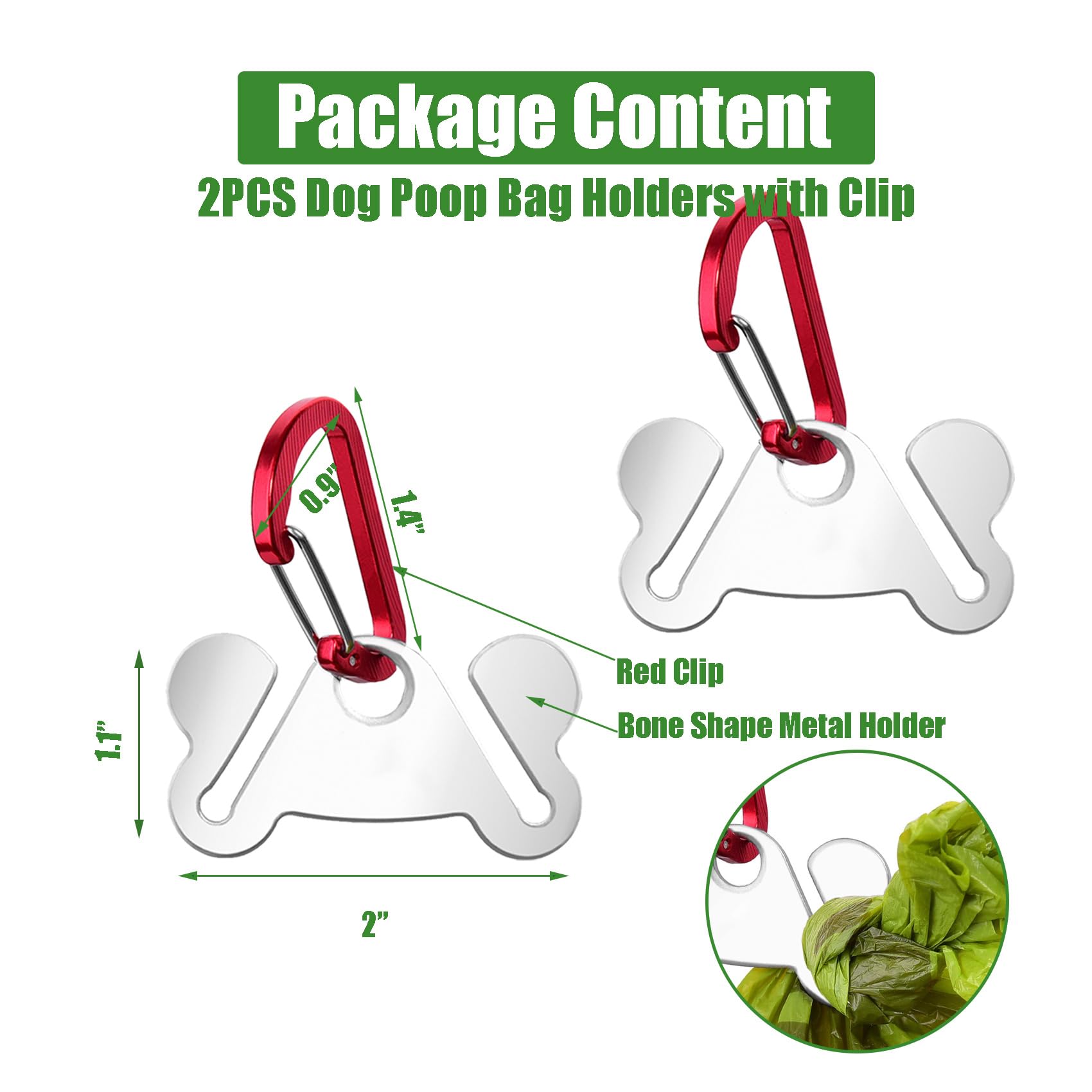 2PCS Dog Poop Bag Holder - Leash Attachment Waste Bag Dispenser for Dogs, Hands-Free Poop Bag Carrier for Walking & Hiking - Durable & Convenient for Pet Owners