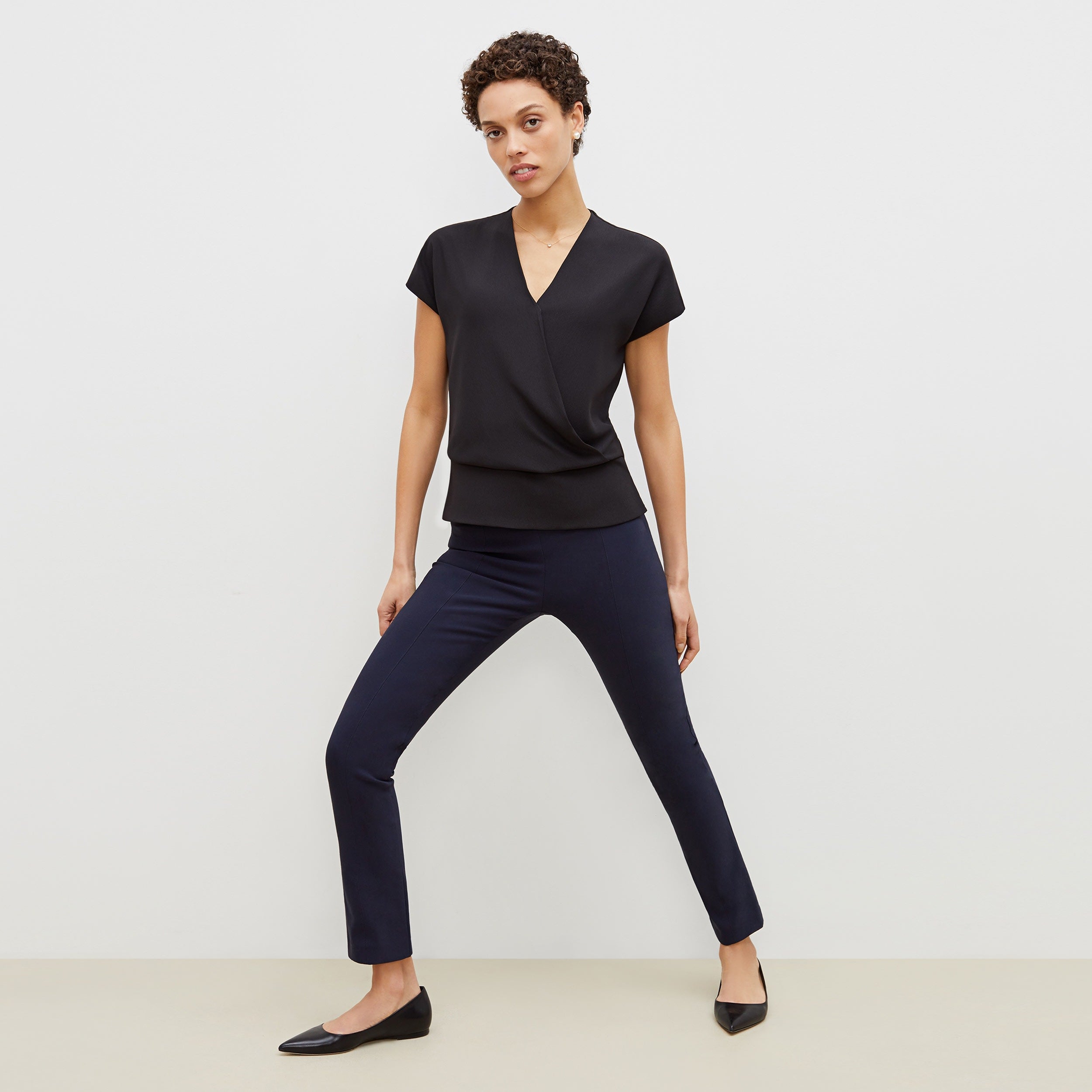 Foster Cigarette Pants for Women - High Waist PowerStretch Slim Fit Trousers in Dark Navy | Perfect for Yoga, Workouts & Casual Wear