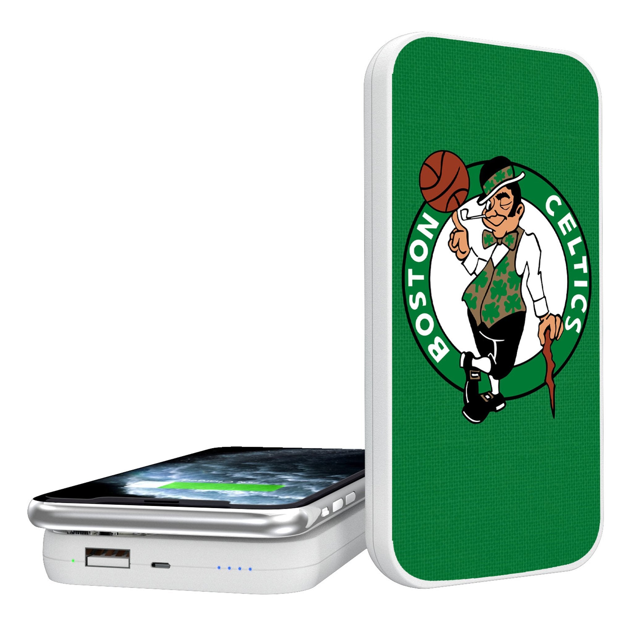 Boston Celtics 5000mAh Portable Wireless Charger Power Bank - Fast Charging for iPhone, Samsung & AirPods - Perfect for Travel, Work & Game Days