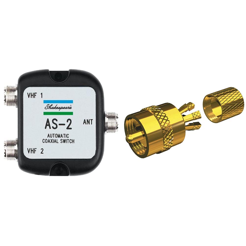 Shakespeare AS-2 Automatic Coaxial Switch & 3003.4061 PL-259-CP-G Marine Gold Center Pin Connector for Boat Radio Antenna Systems - Perfect for Marine Communication and Navigation Equipment
