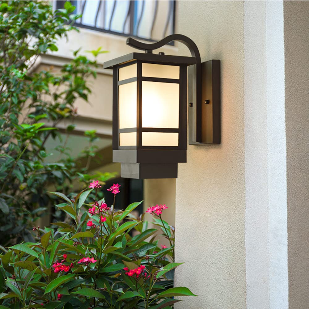 Matte Black Outdoor Wall Lantern with Square Frosted Glass Shade - Waterproof Exterior Porch Light Fixture - Aluminum Wall Mount Lamp for Garage, Doorway, Patio & Garden Lighting