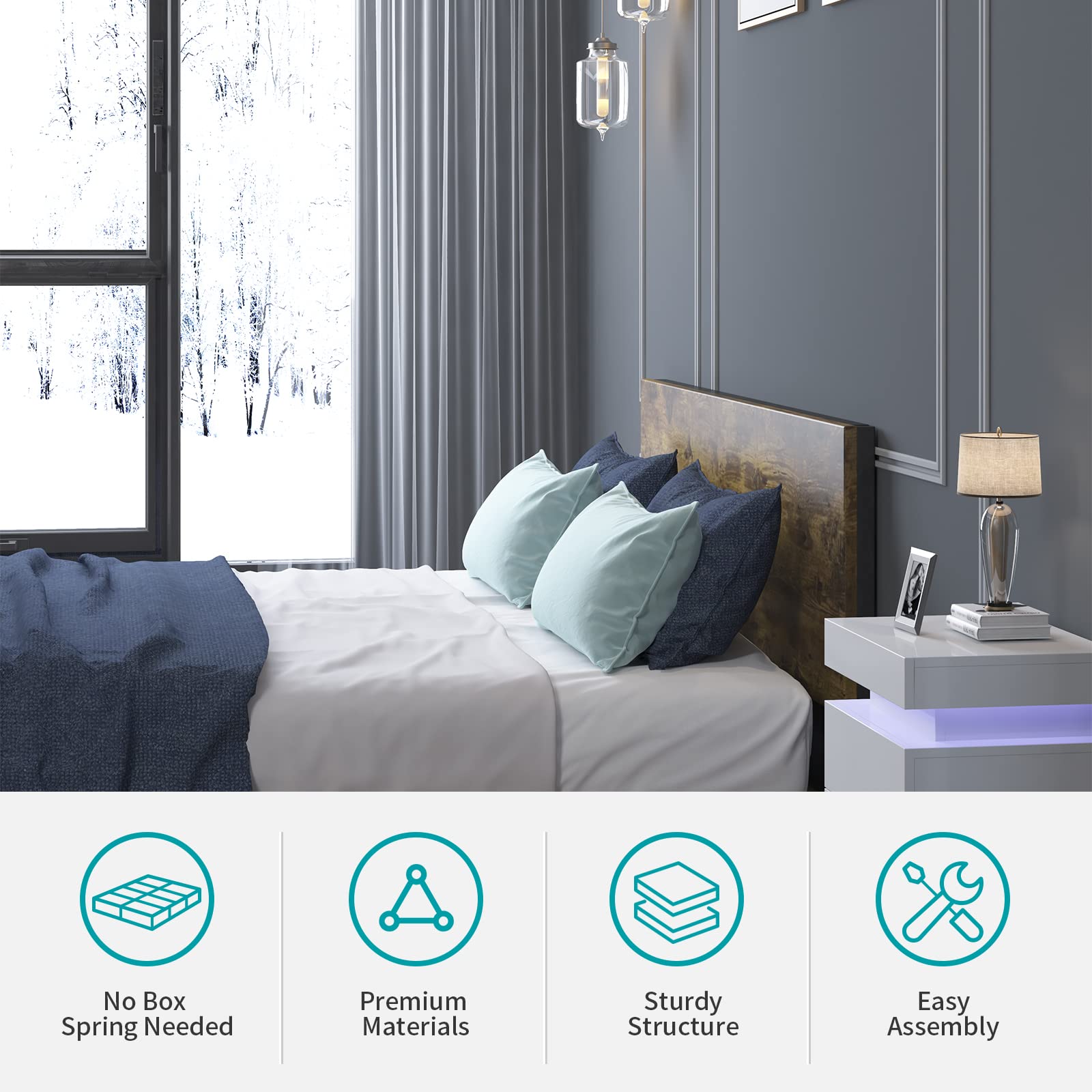 BALUS King Size Bed Frame with Headboard & 4 Storage Drawers - Heavy Duty Wood & Metal Platform Bed, No Box Spring Needed, Noise Free & Easy Assembly - Perfect for Master Bedroom, Guest Room & Small Space Storage Solutions