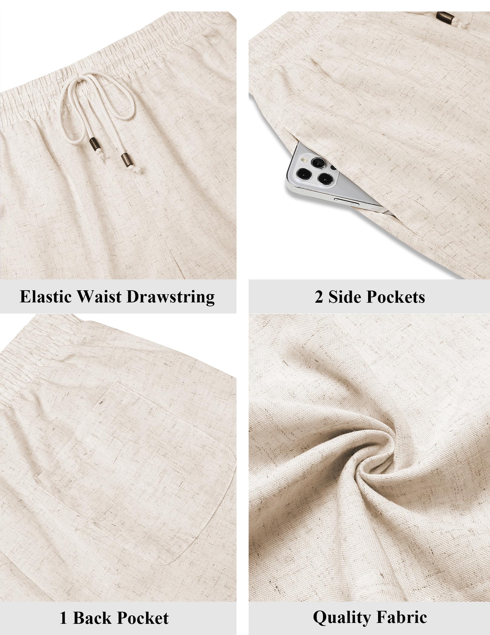 COOFANDY Men's Linen Shorts - Breathable Summer Casual Shorts with Elastic Waist & Drawstring, Lightweight Beach Vacation Shorts with Pockets | Perfect for Outdoor Activities, Travel, and Relaxing