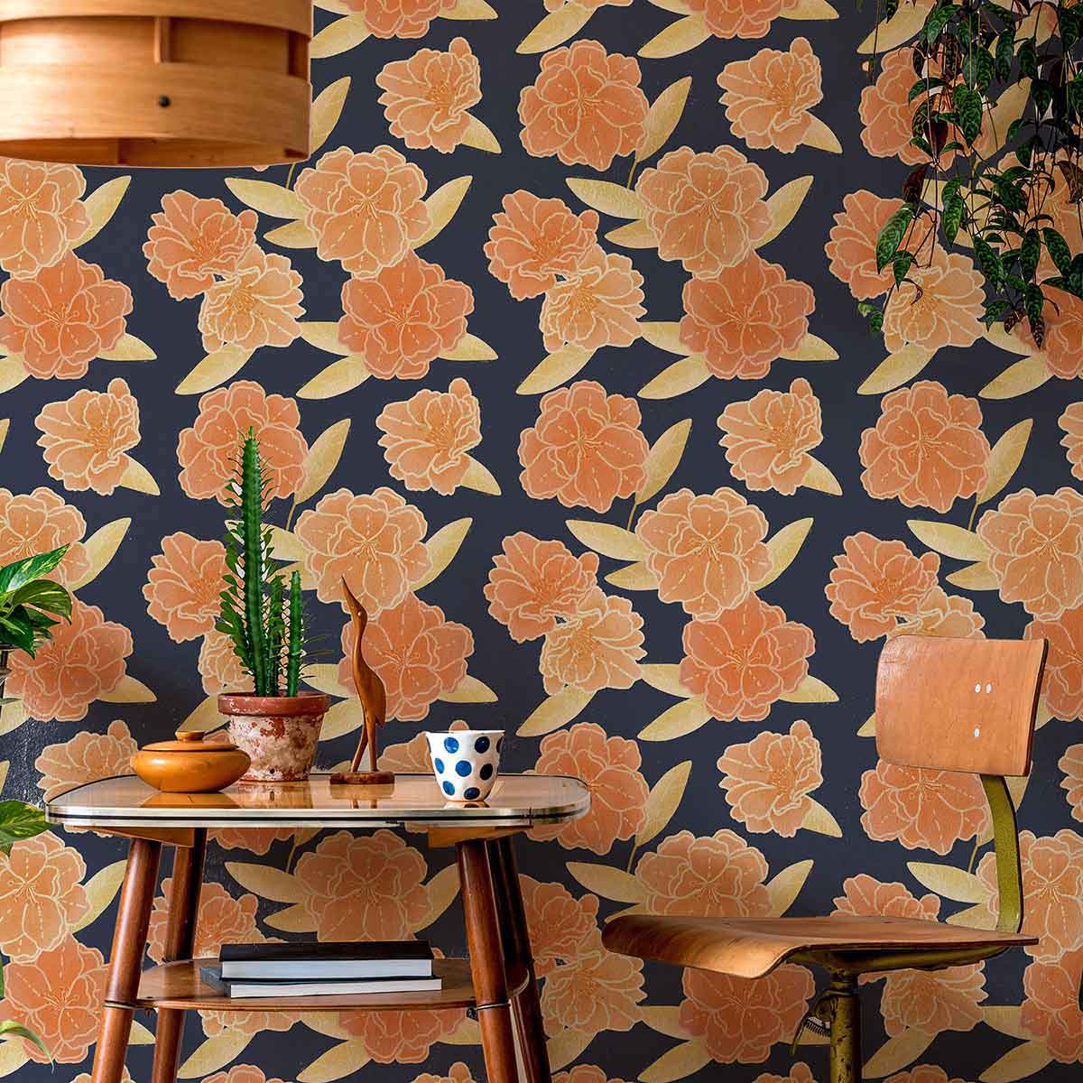 Orange Flower Peel and Stick Removable Wallpaper - Self-Adhesive Decorative Wall Covering for Bedroom, Living Room, Nursery - Easy to Install & Remove - 1002