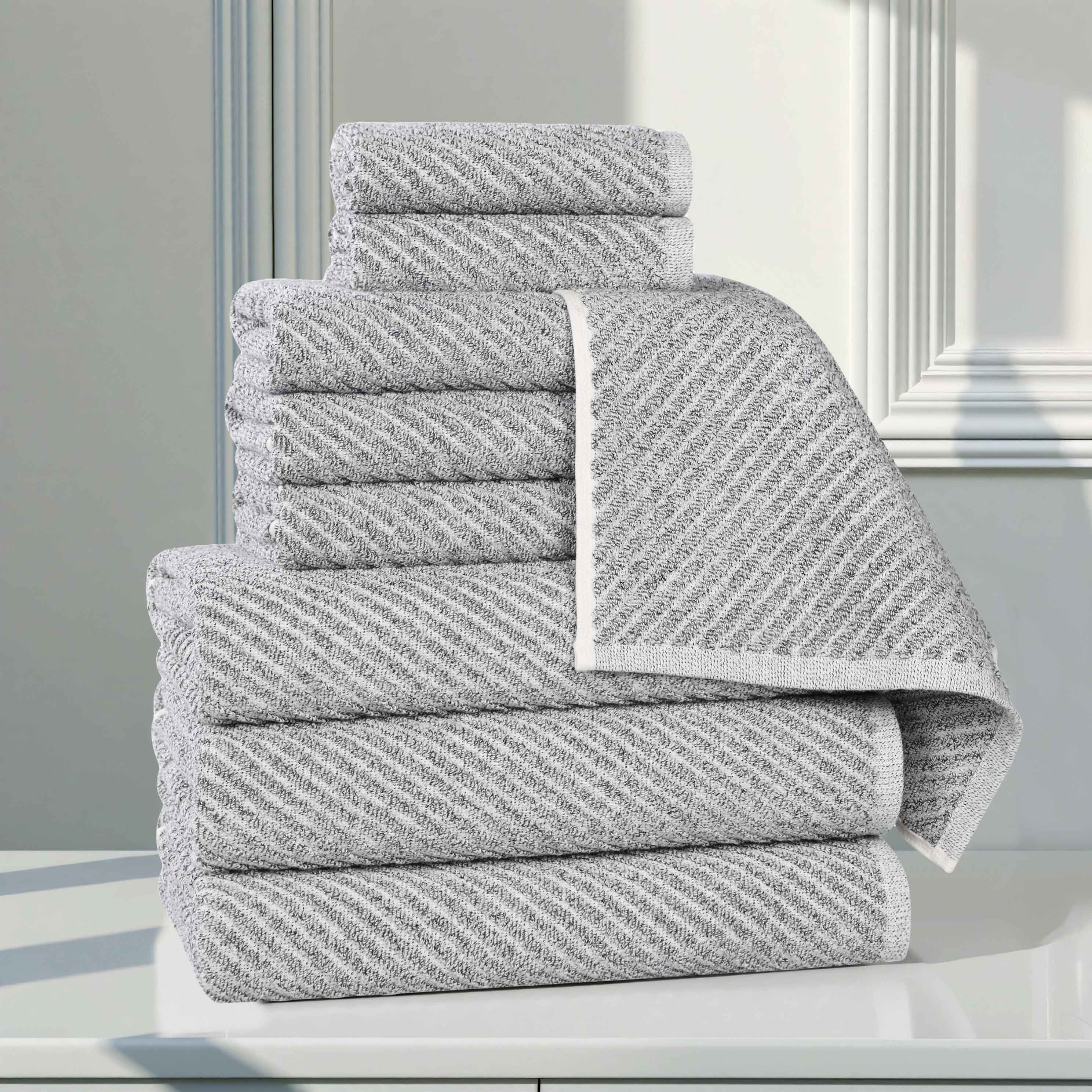 Premium 9-Piece Cotton Blend Towel Set - Soft, Absorbent & Medium Weight with Diagonal Stripes - Perfect for Bathroom, Spa, Gym & Guest Use