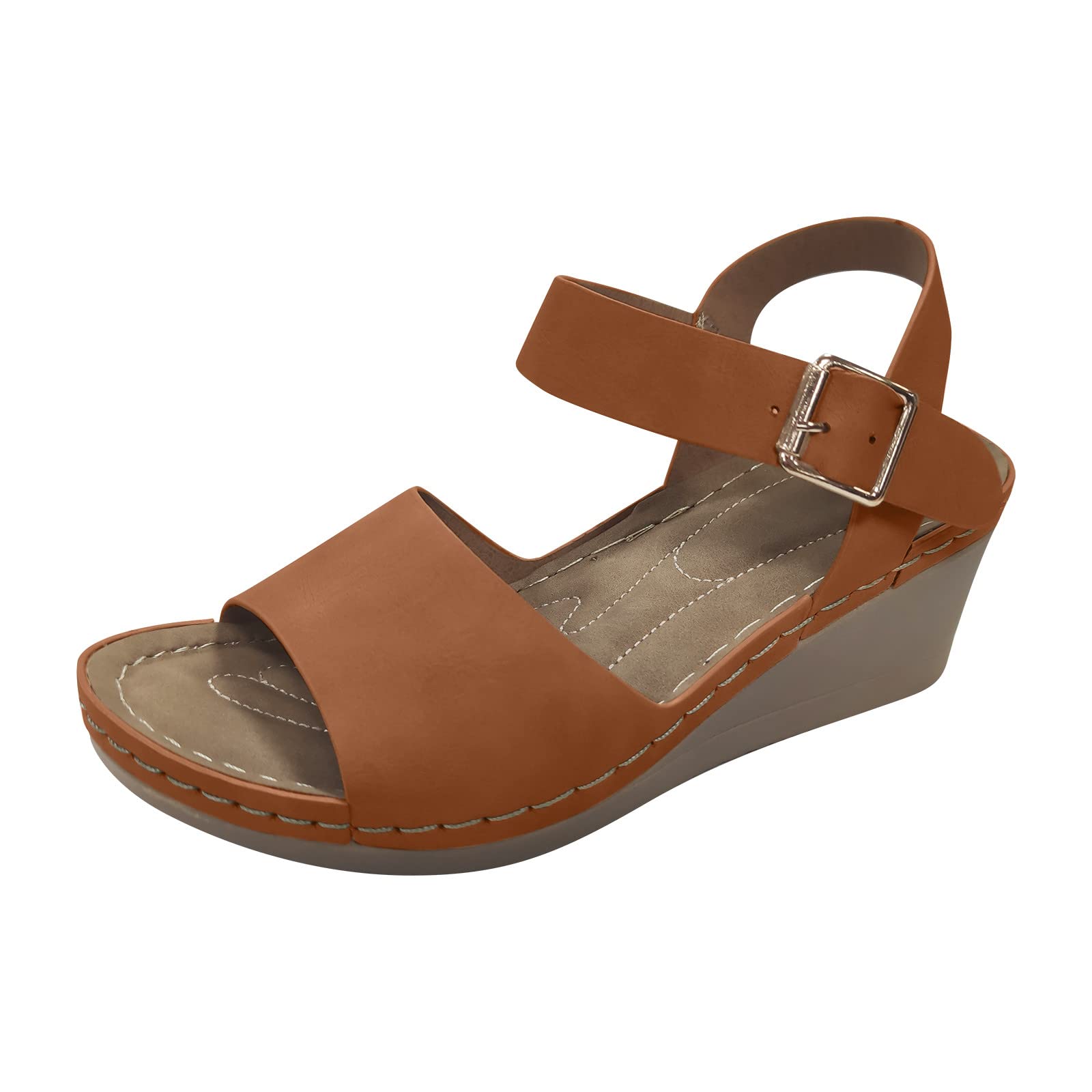 Women's Comfortable Buckle Sandals with Platform Wedge & Gel Cushion - Breathable Fish Mouth Design for Walking, Travel & Summer Outfits