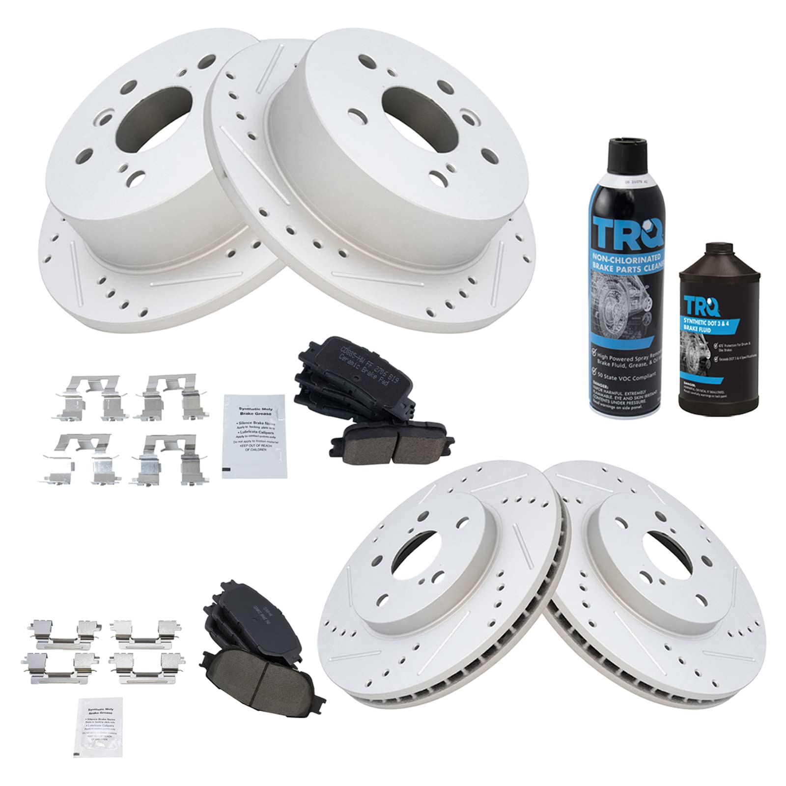 TRQ High-Performance Ceramic Brake Pads & Rotors Kit - Front & Rear Set with Anti-Squeal Shims & Lubricant | Perfect for Daily Commuting, Mountain Driving & Towing Heavy Loads