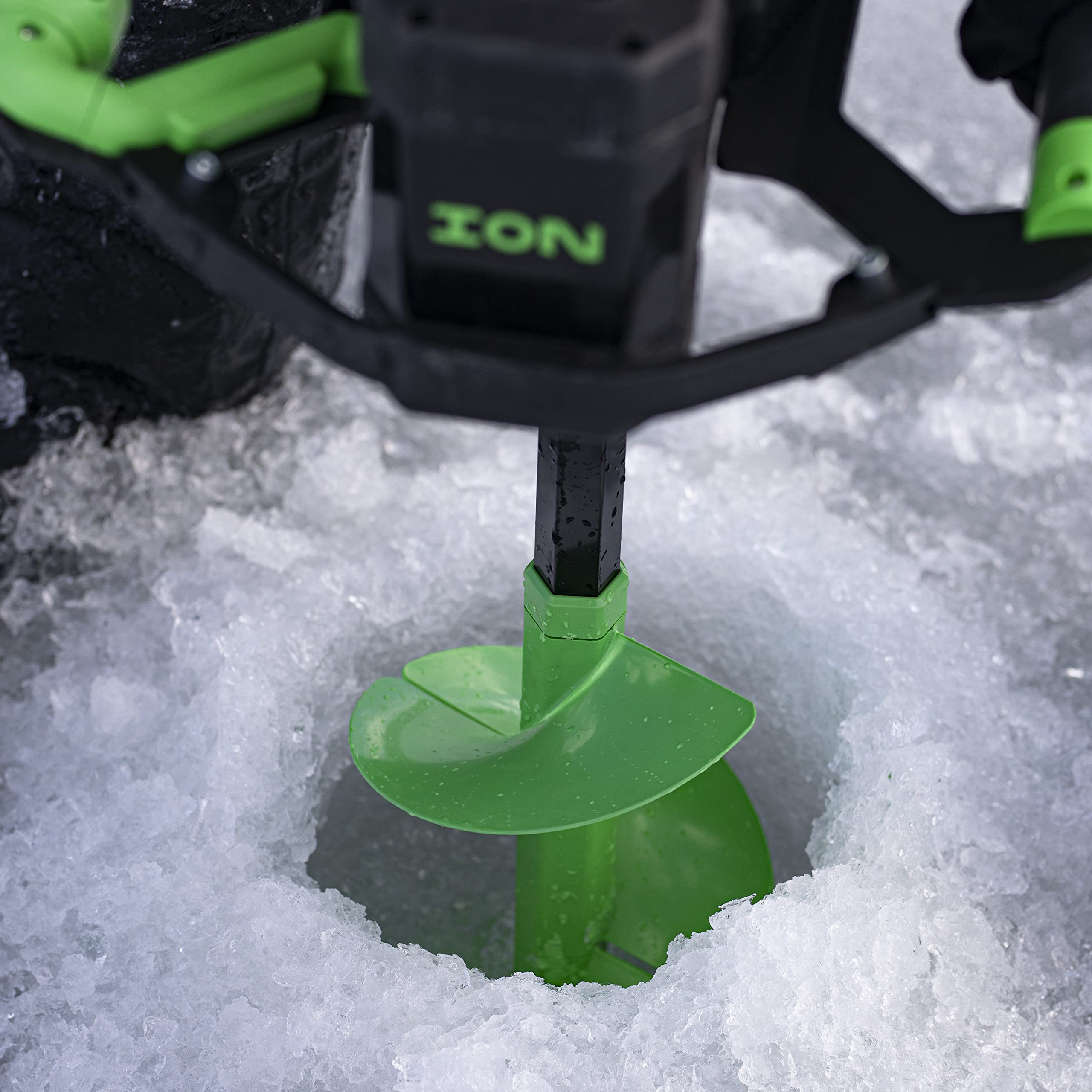 ION Alpha Plus 40V Lithium-ion Electric Ice Fishing Auger with 2 Batteries - Gen 3 Composite Design in Green | Perfect for Ice Fishing, Winter Camping & Outdoor Adventures