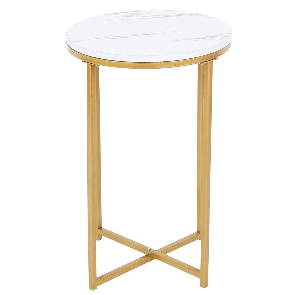 Nordic Style Modern Round Side Table - White Marble Top with Gold Metal Legs, Coffee Table End Table for Living Room Bedroom Balcony | Perfect for Tea Time, Reading Nook & Home Decor Accent