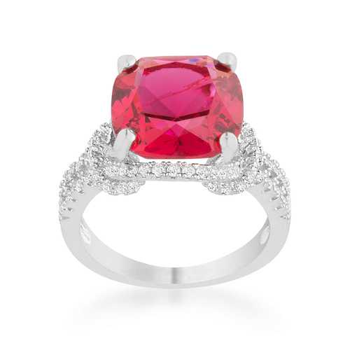 Charlene 6.2ct Ruby CZ Rhodium Classic Statement Ring for Women - Elegant Jewelry Gift for Birthday, Anniversary & Special Occasions