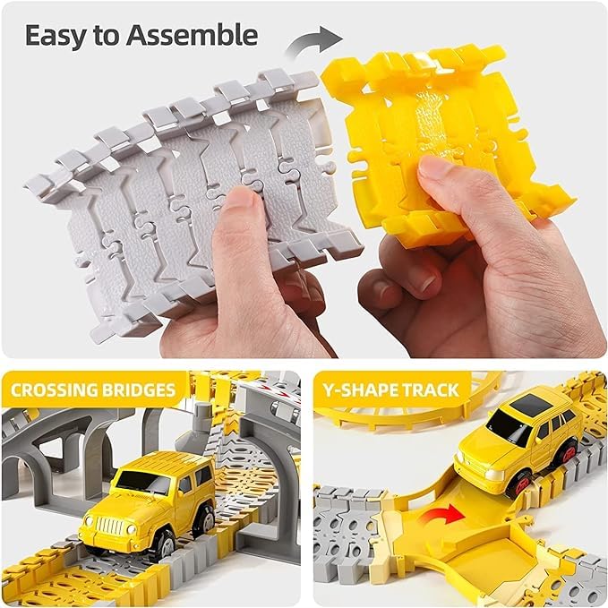 234 Pcs Engineering Rail Car Set with 2 Electric Toy Cars & 3 Construction Vehicles - DIY Flexible Track Building Kit for Kids Ages 3-8 | STEM Learning Toy for Boys & Girls | Perfect for Birthday Gifts, Indoor Play & Creative Construction Scenes